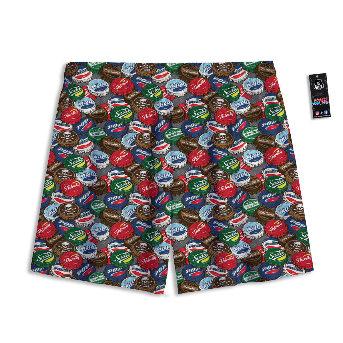 Bottle Caps Print Pattern Mesh Shorts-grizzshop