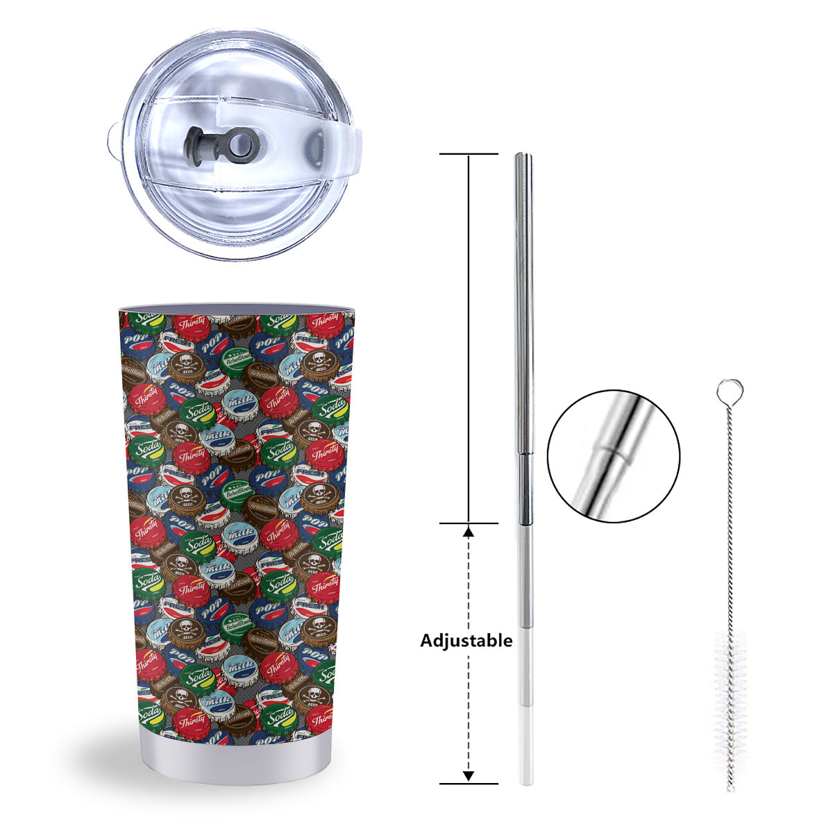 Bottle Caps Print Pattern Tumbler-grizzshop