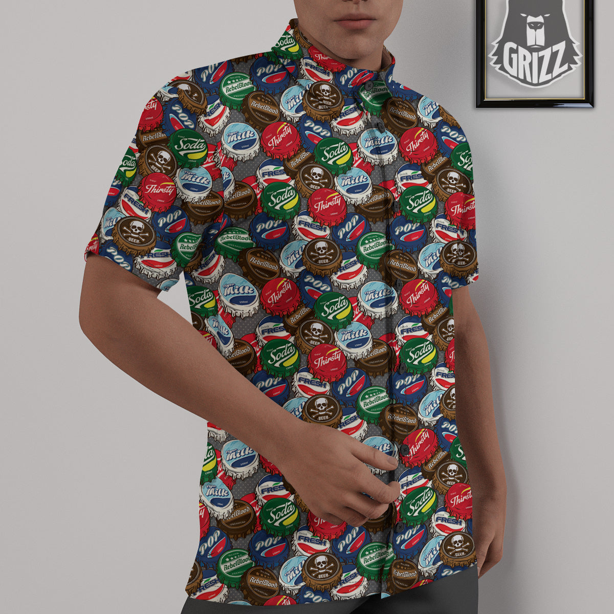 Bottle Caps Print Pattern Untucked Shirts-grizzshop
