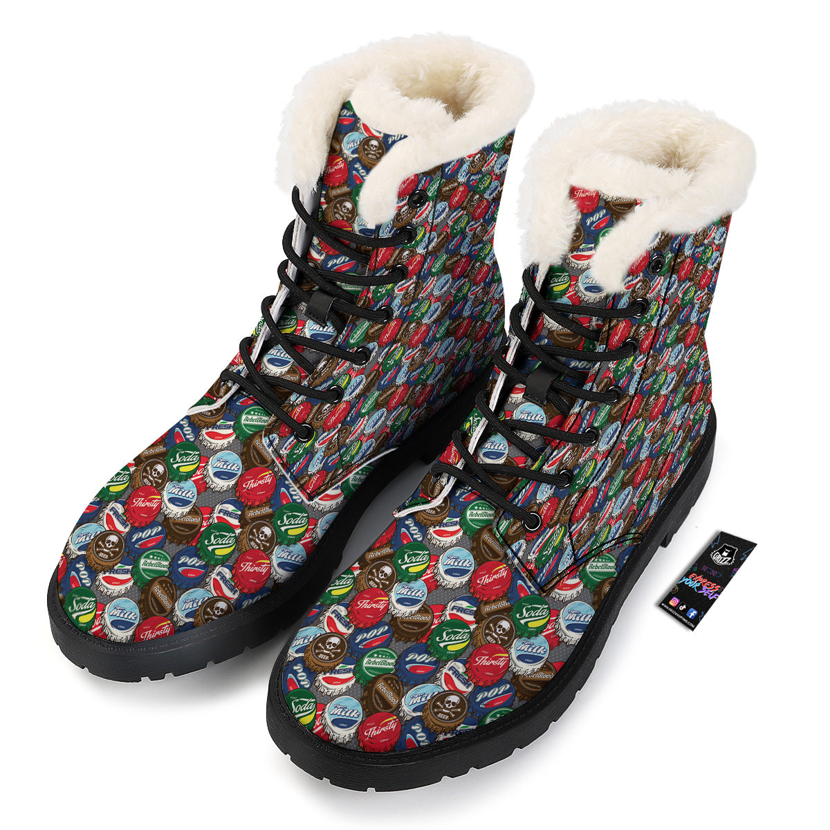 Bottle Caps Print Pattern Winter Boots-grizzshop
