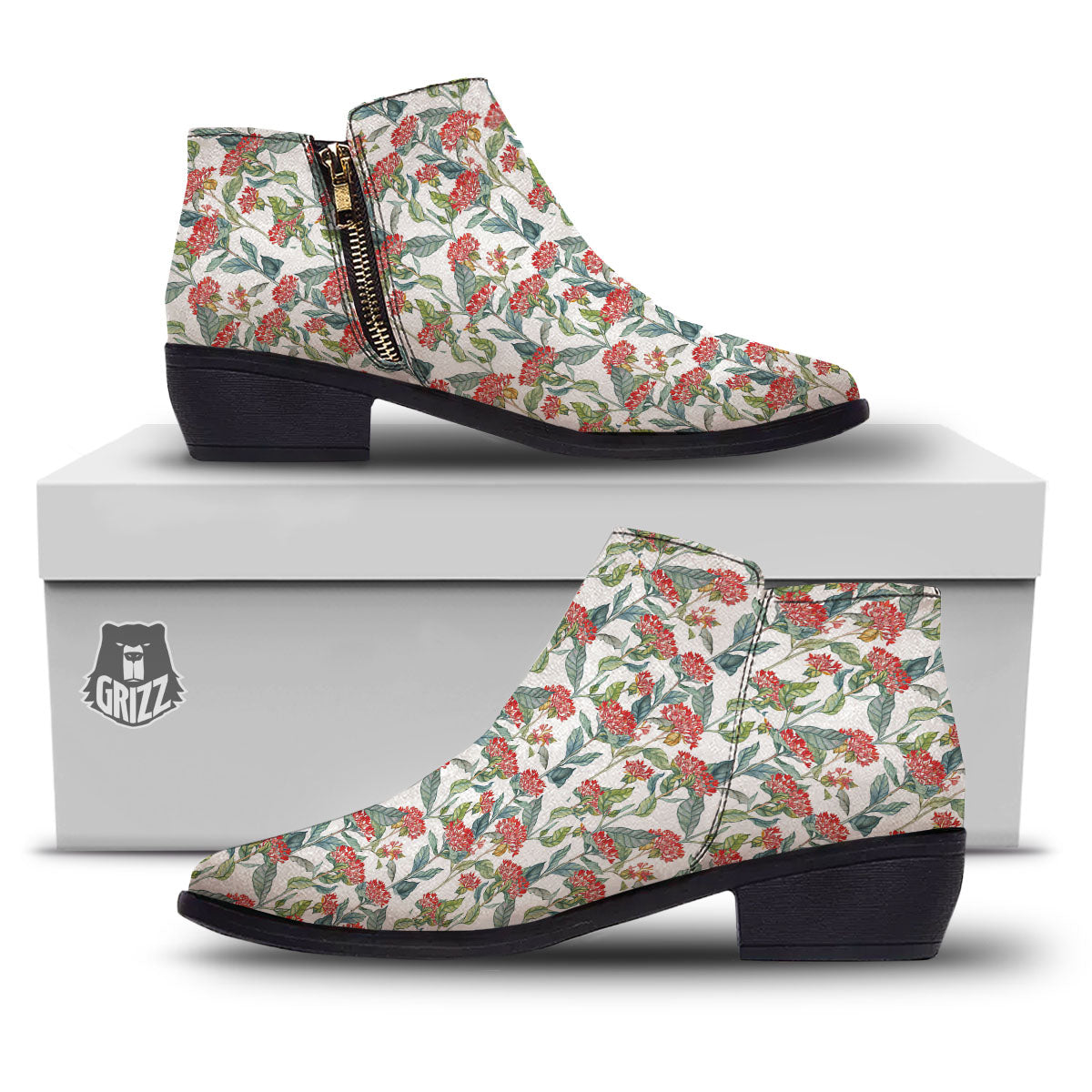 Bouvardia Print Pattern Ankle Boots-grizzshop