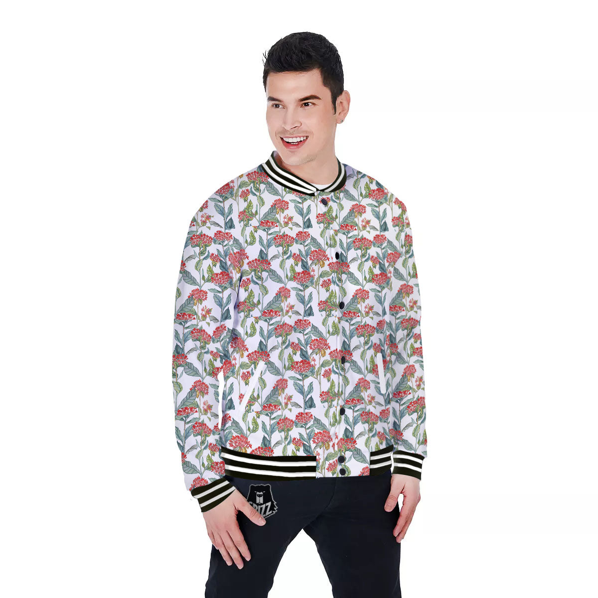 Bouvardia Print Pattern Baseball Jacket-grizzshop