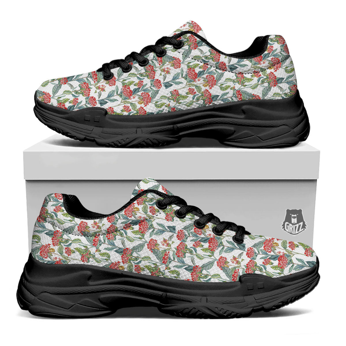 Bouvardia Print Pattern Black Chunky Shoes-grizzshop