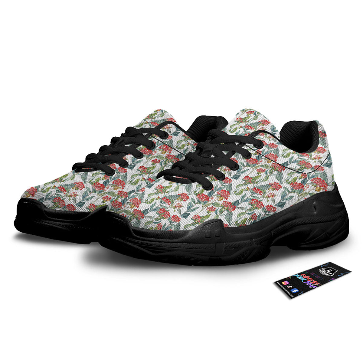 Bouvardia Print Pattern Black Chunky Shoes-grizzshop
