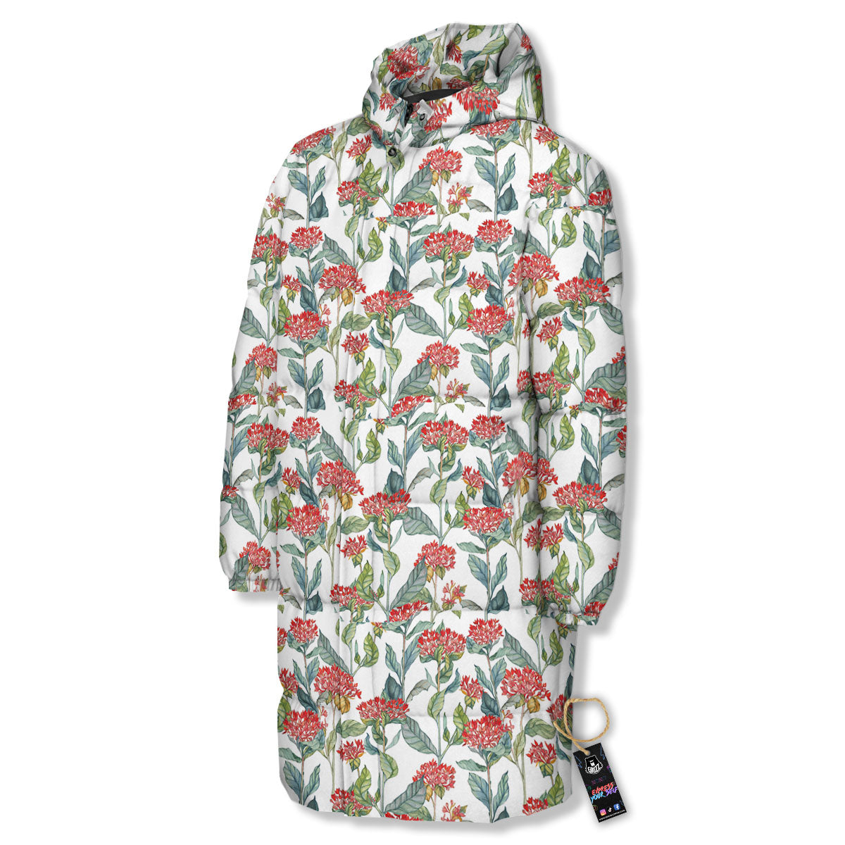 Bouvardia Print Pattern Long Down Jacket-grizzshop