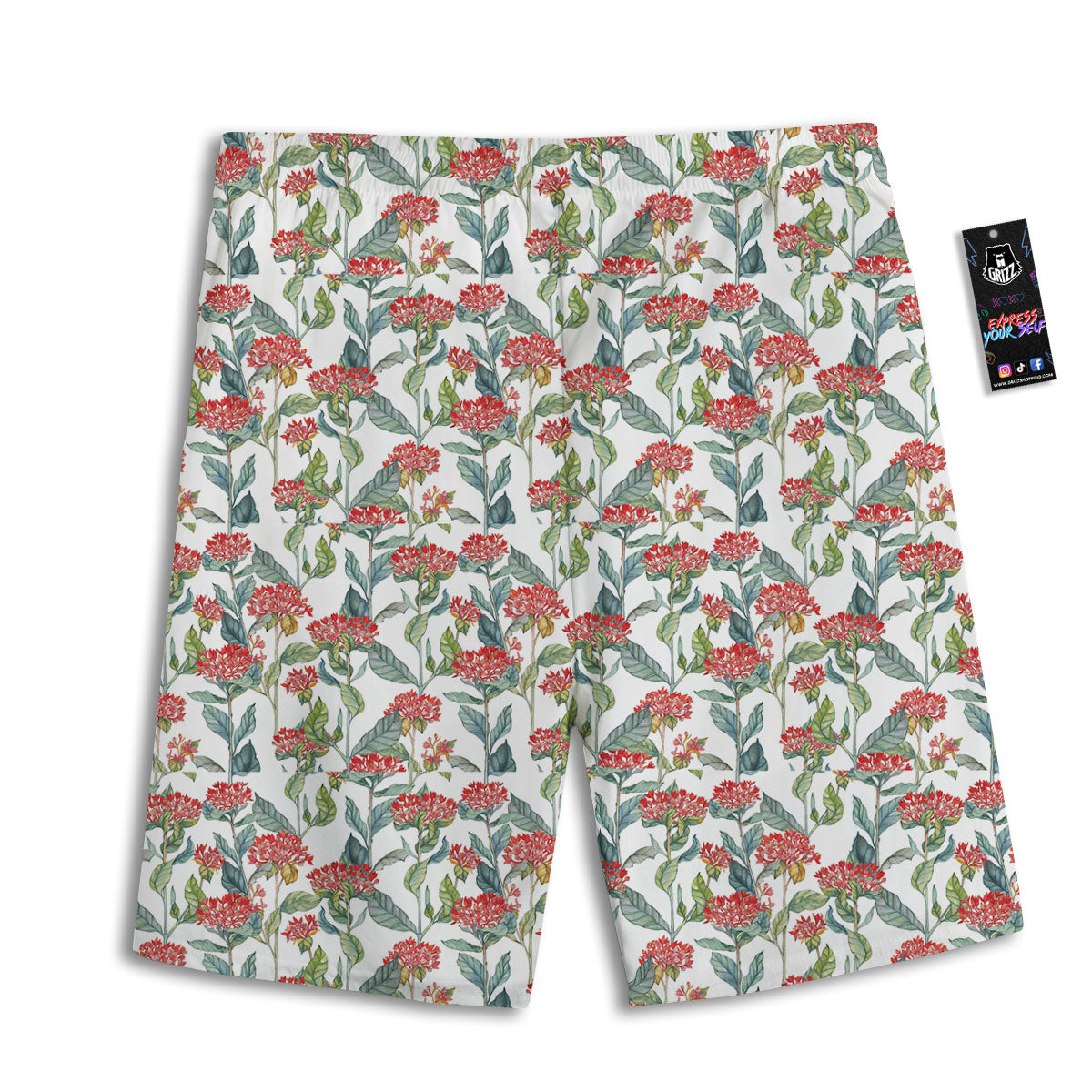 Bouvardia Print Pattern Men's Athletic Shorts