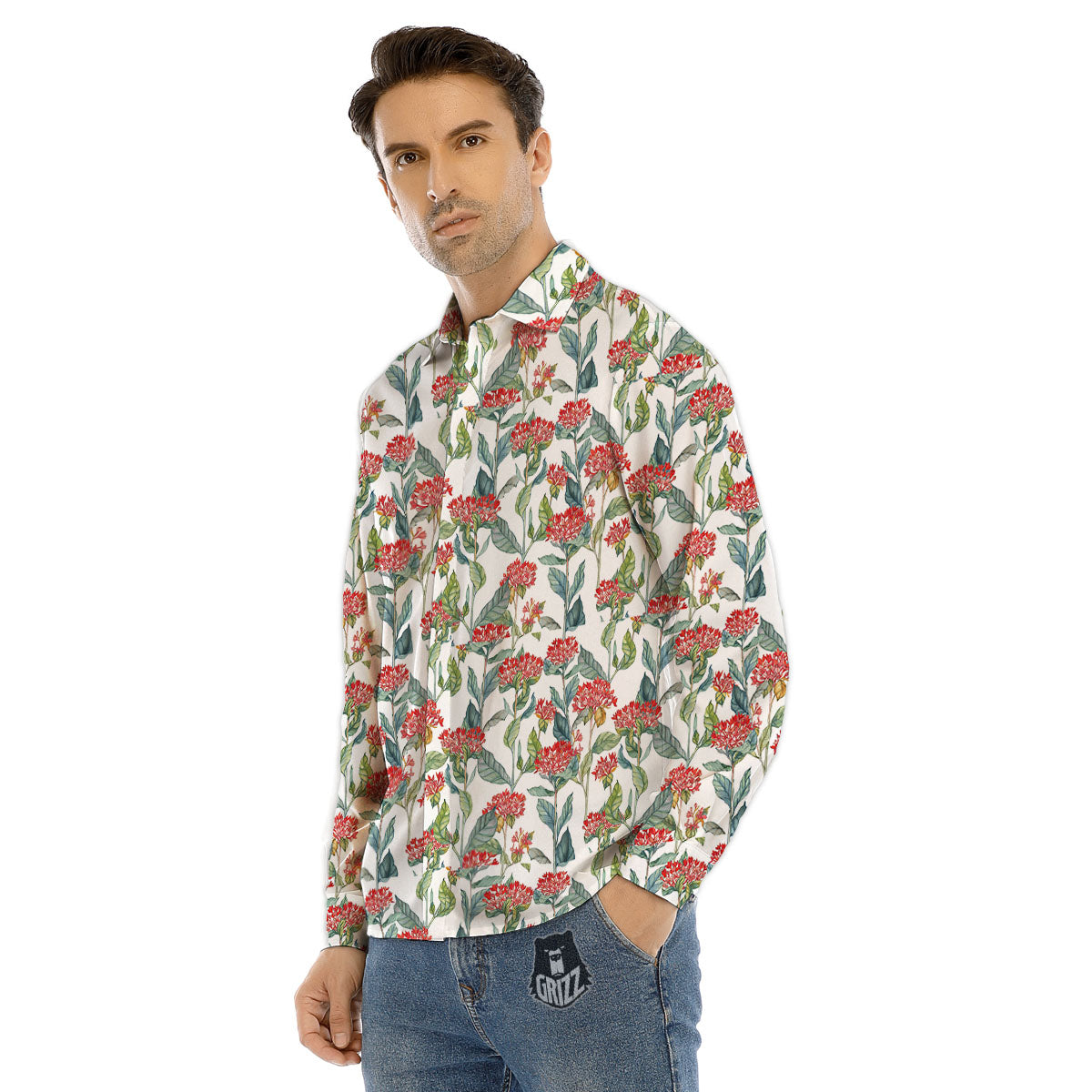 Bouvardia Print Pattern Men's Dress Shirts-grizzshop