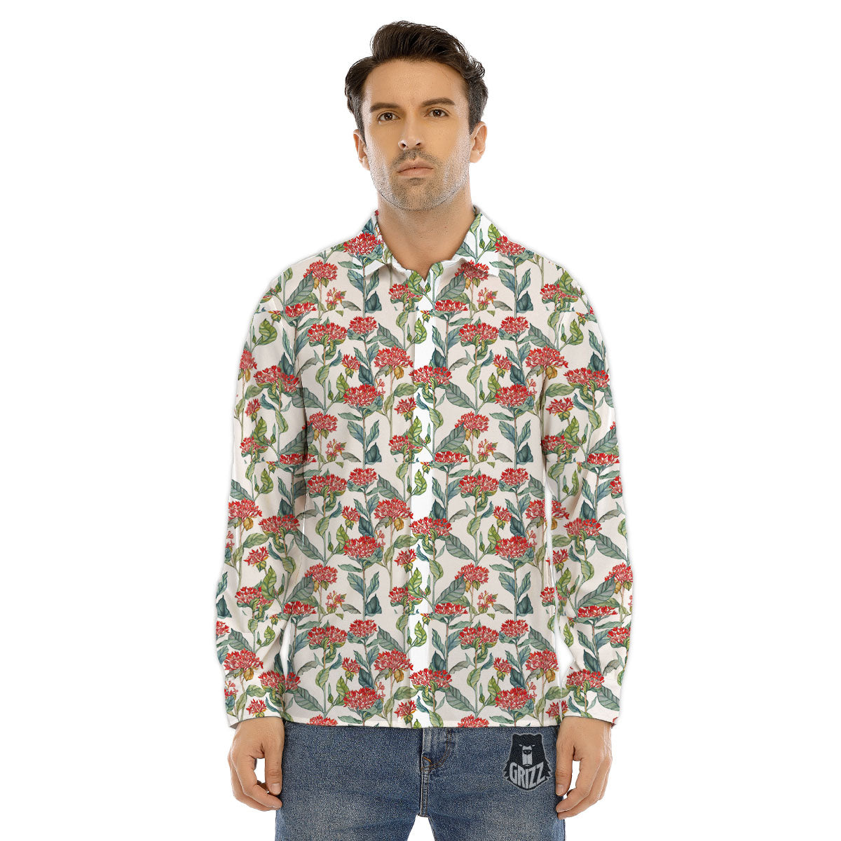 Bouvardia Print Pattern Men's Dress Shirts-grizzshop