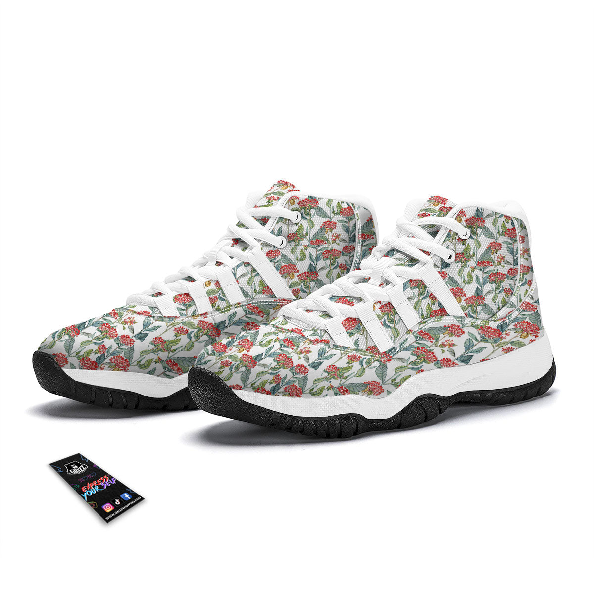 Bouvardia Print Pattern White Bball Shoes-grizzshop