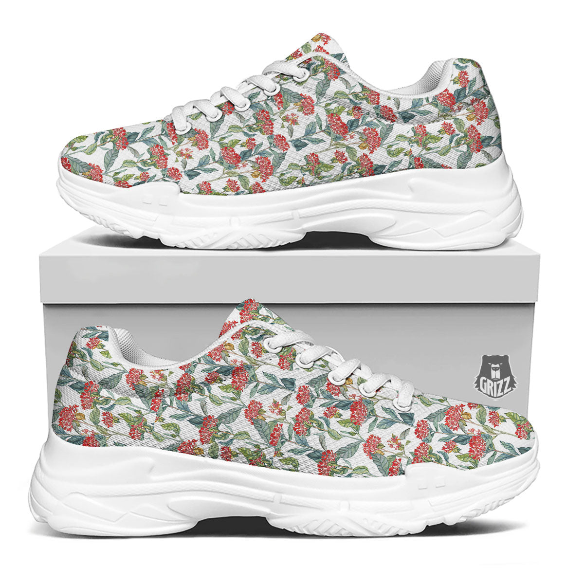 Bouvardia Print Pattern White Chunky Shoes-grizzshop