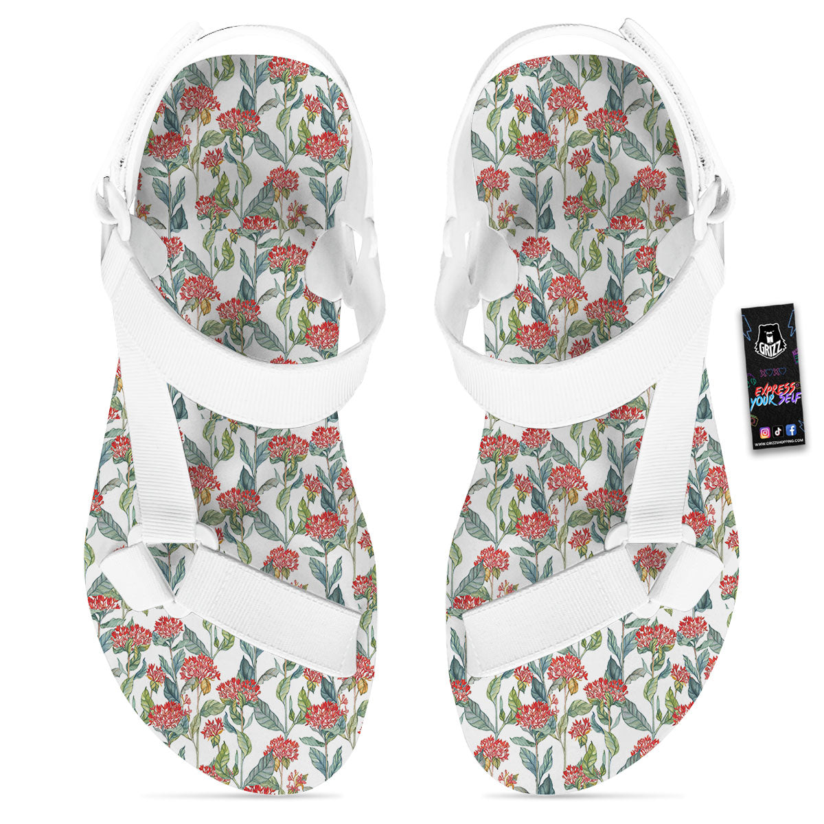 Bouvardia Print Pattern White Open Toe Sandals-grizzshop