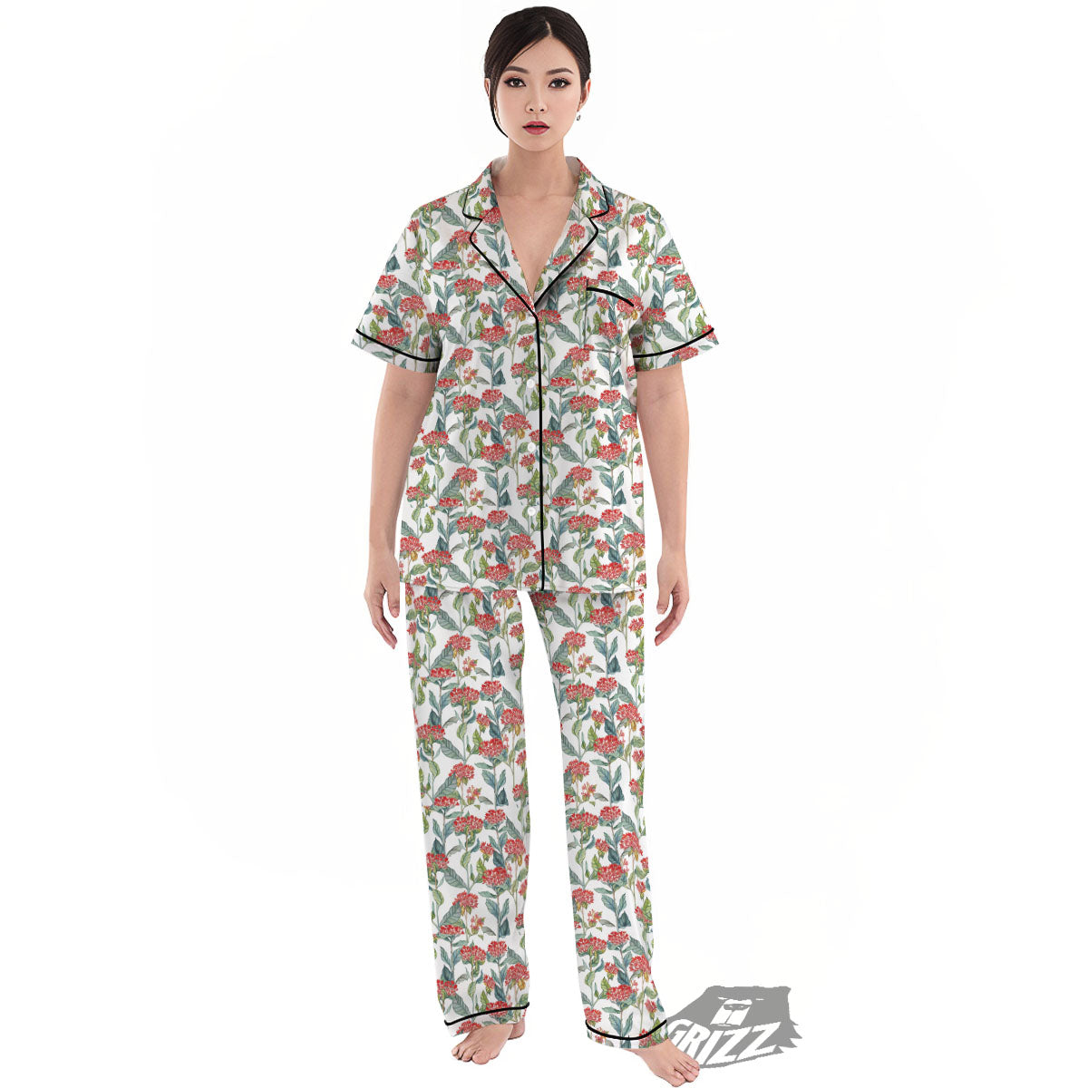 Bouvardia Print Pattern Women's Pajamas Set-grizzshop