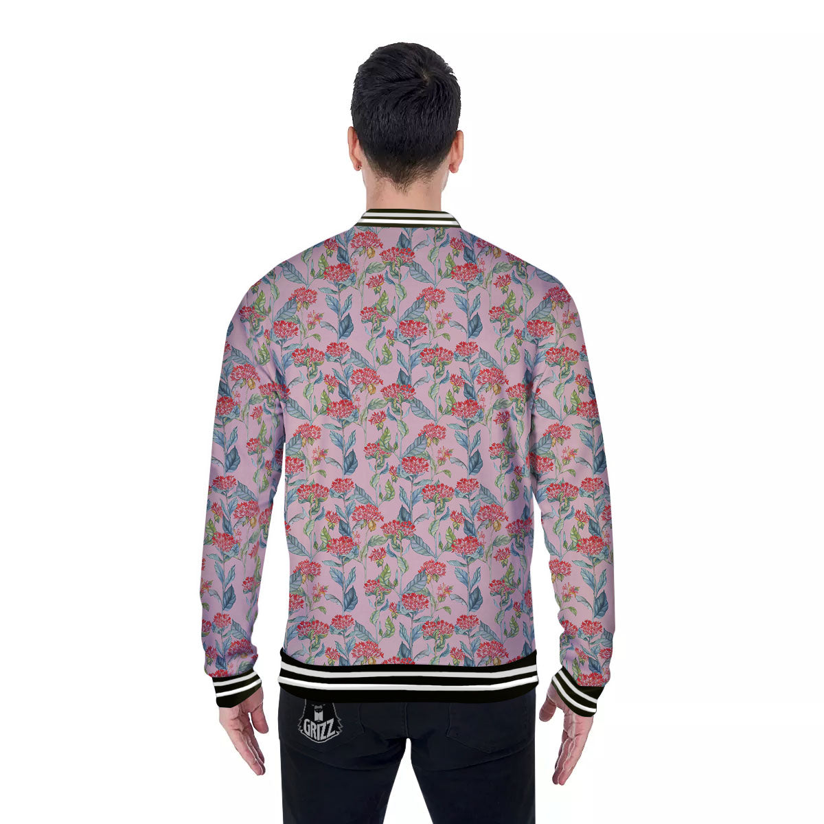 Bouvardia Red Print Pattern Baseball Jacket-grizzshop