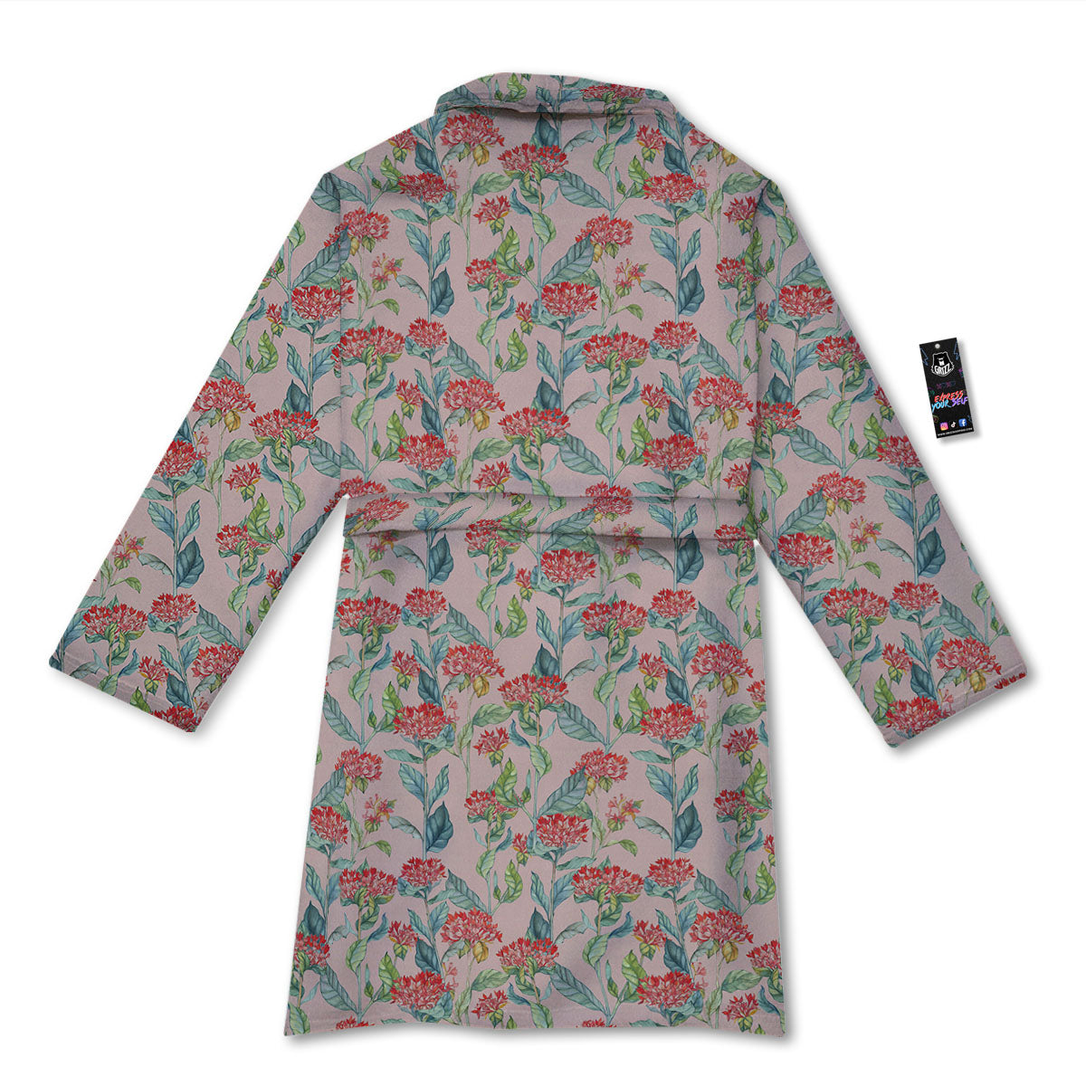 Bouvardia Red Print Pattern Bathrobe-grizzshop