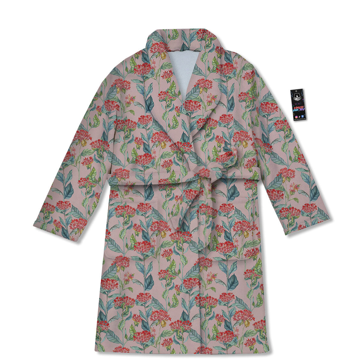 Bouvardia Red Print Pattern Bathrobe-grizzshop
