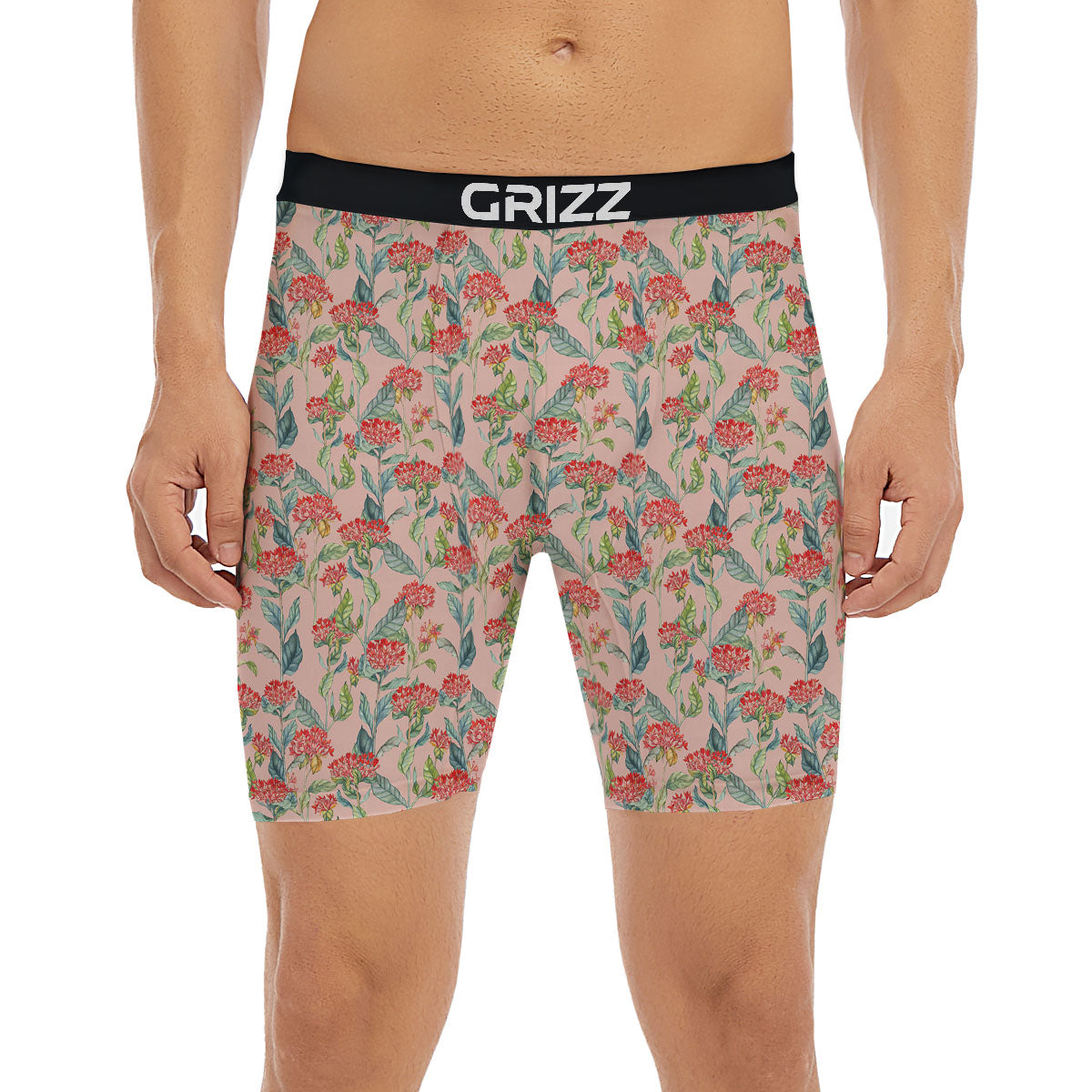 Bouvardia Red Print Pattern Boxer Briefs-grizzshop