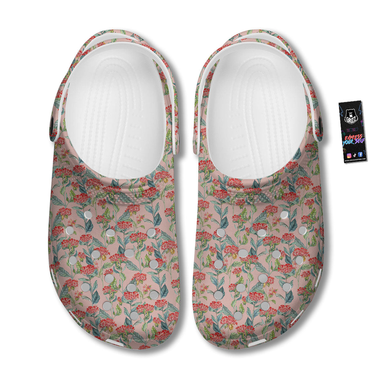 Bouvardia Red Print Pattern Clog-grizzshop