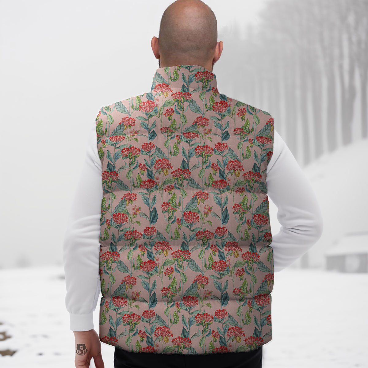 Bouvardia Red Print Pattern Down Vest