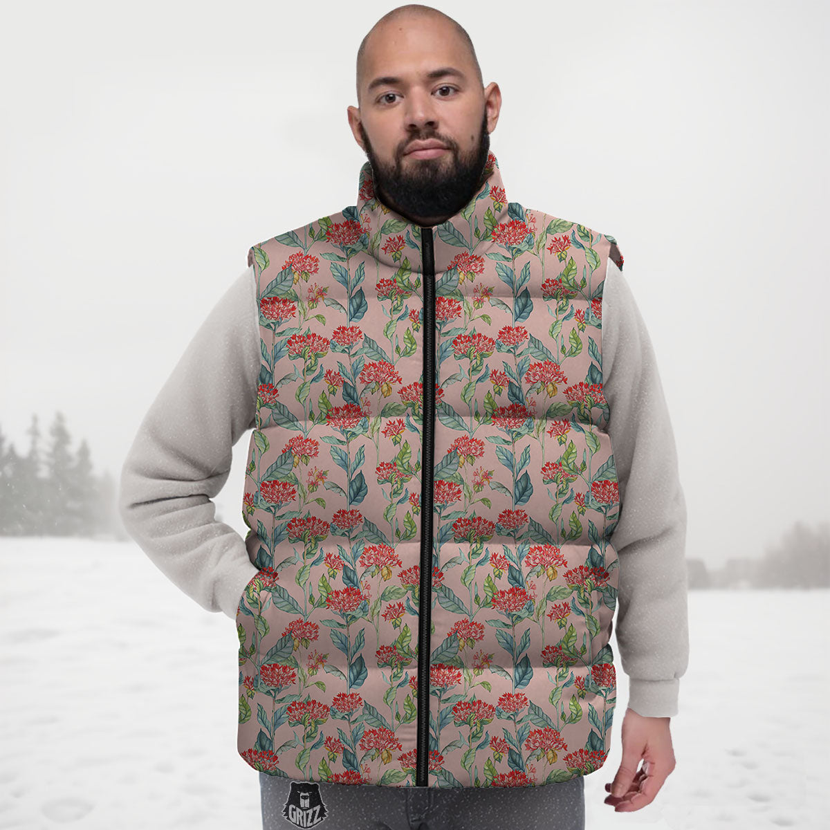 Bouvardia Red Print Pattern Down Vest