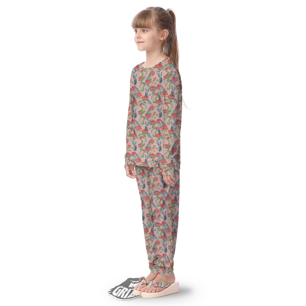 Bouvardia Red Print Pattern Kid's Pajamas-grizzshop