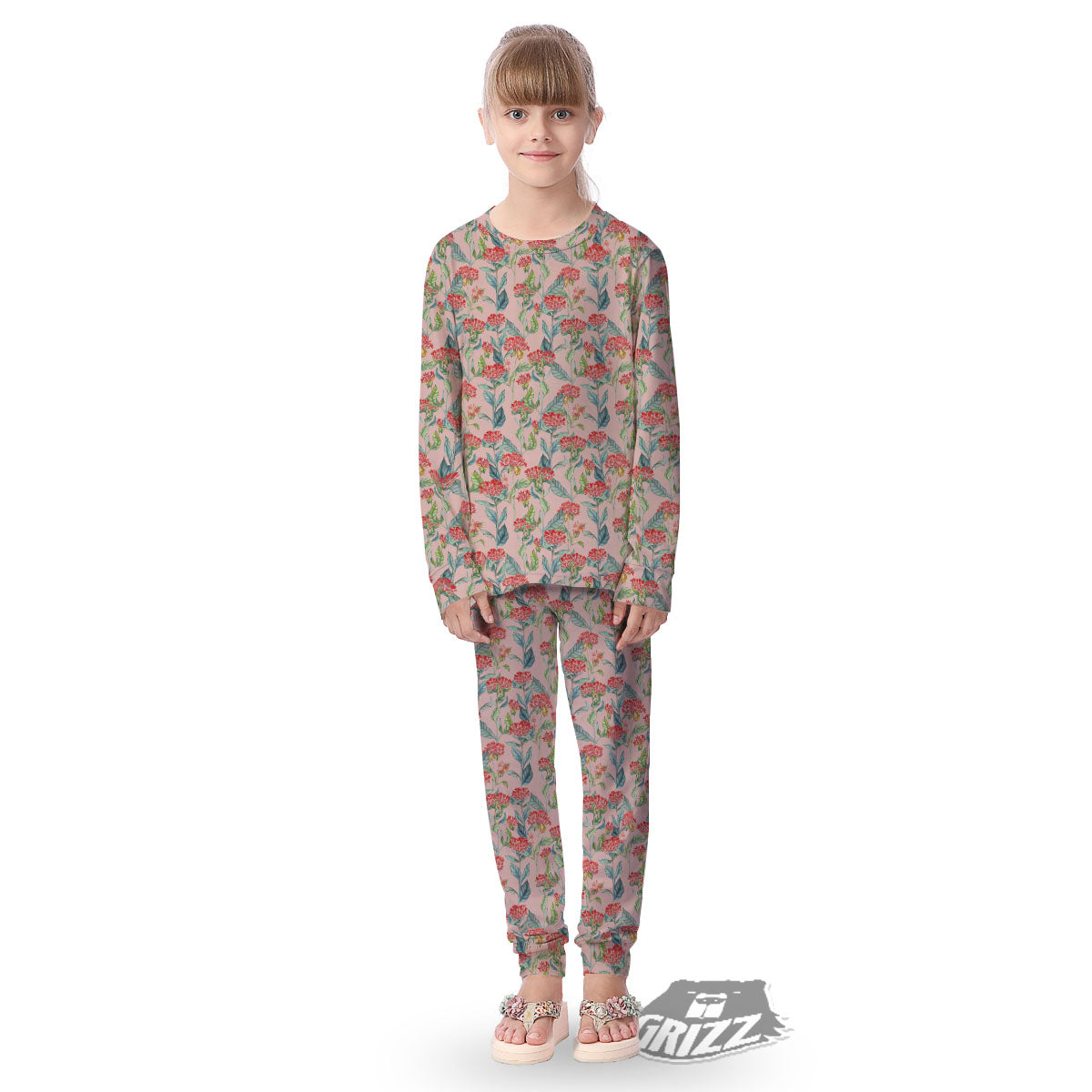 Bouvardia Red Print Pattern Kid's Pajamas-grizzshop