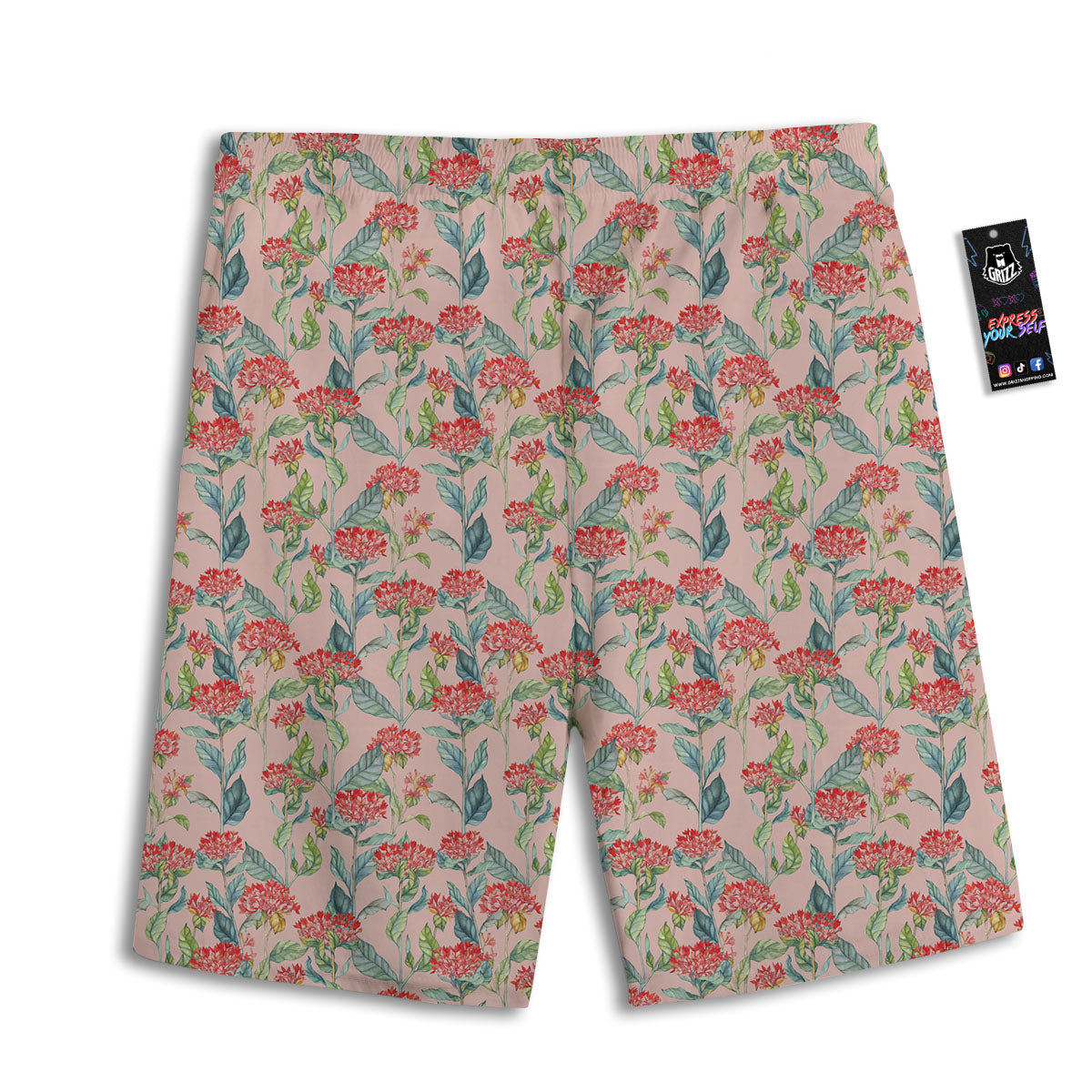Bouvardia Red Print Pattern Men's Athletic Shorts