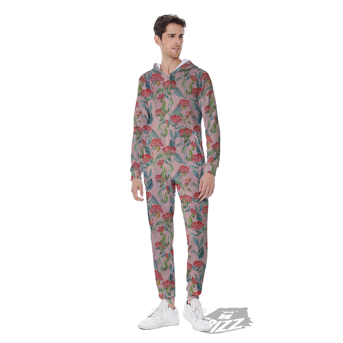 Bouvardia Red Print Pattern Men's Jumpsuit-grizzshop