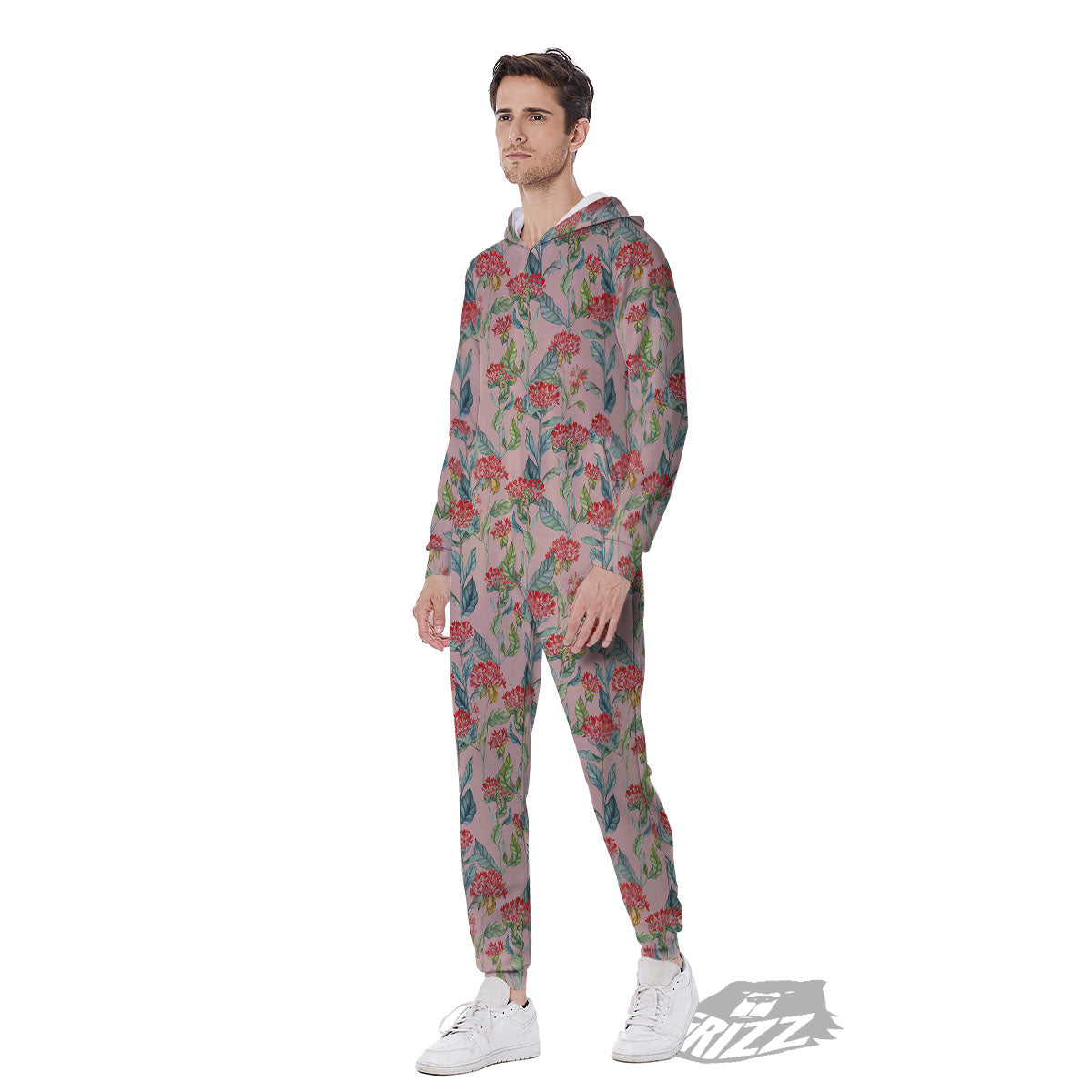 Bouvardia Red Print Pattern Men's Jumpsuit-grizzshop