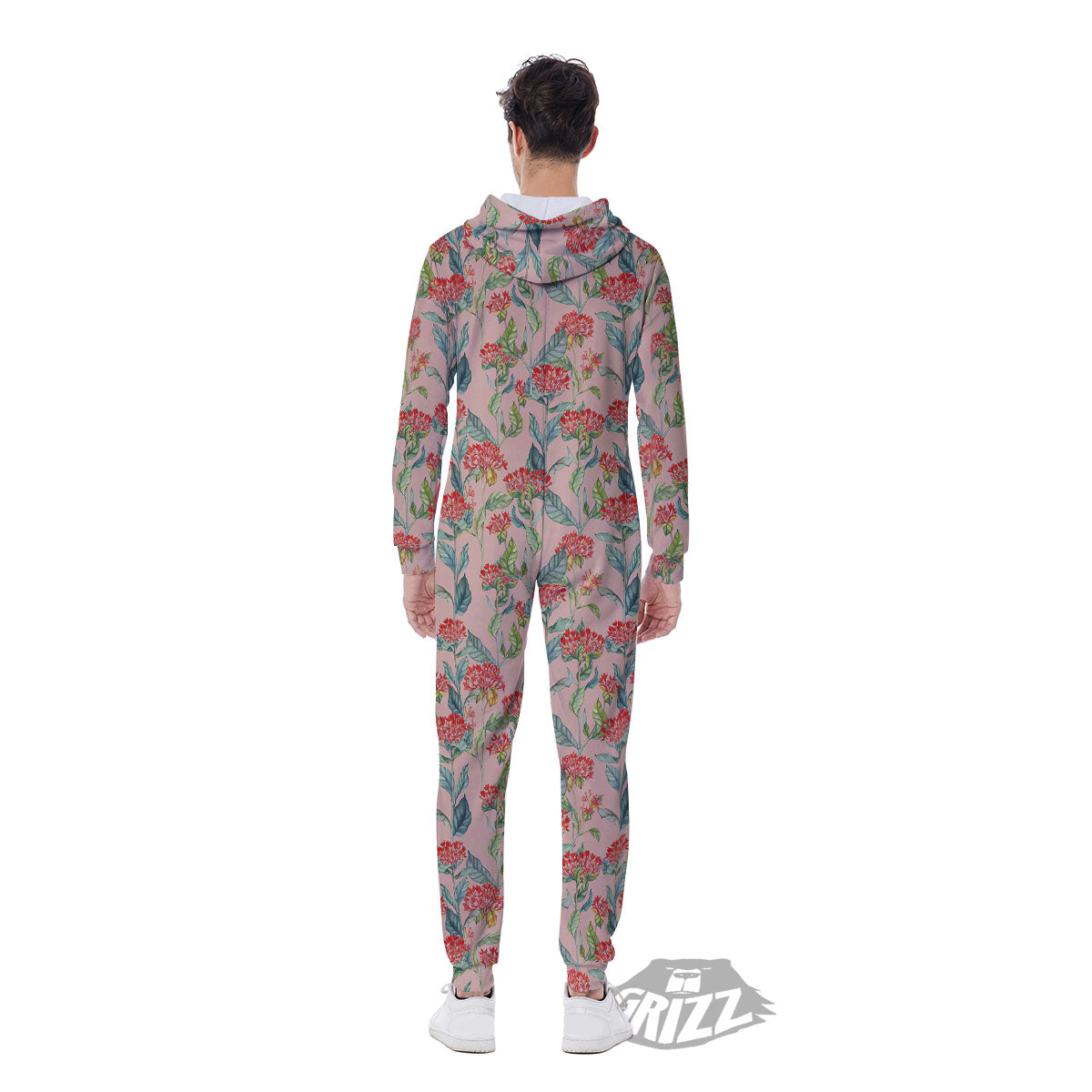 Bouvardia Red Print Pattern Men's Jumpsuit-grizzshop