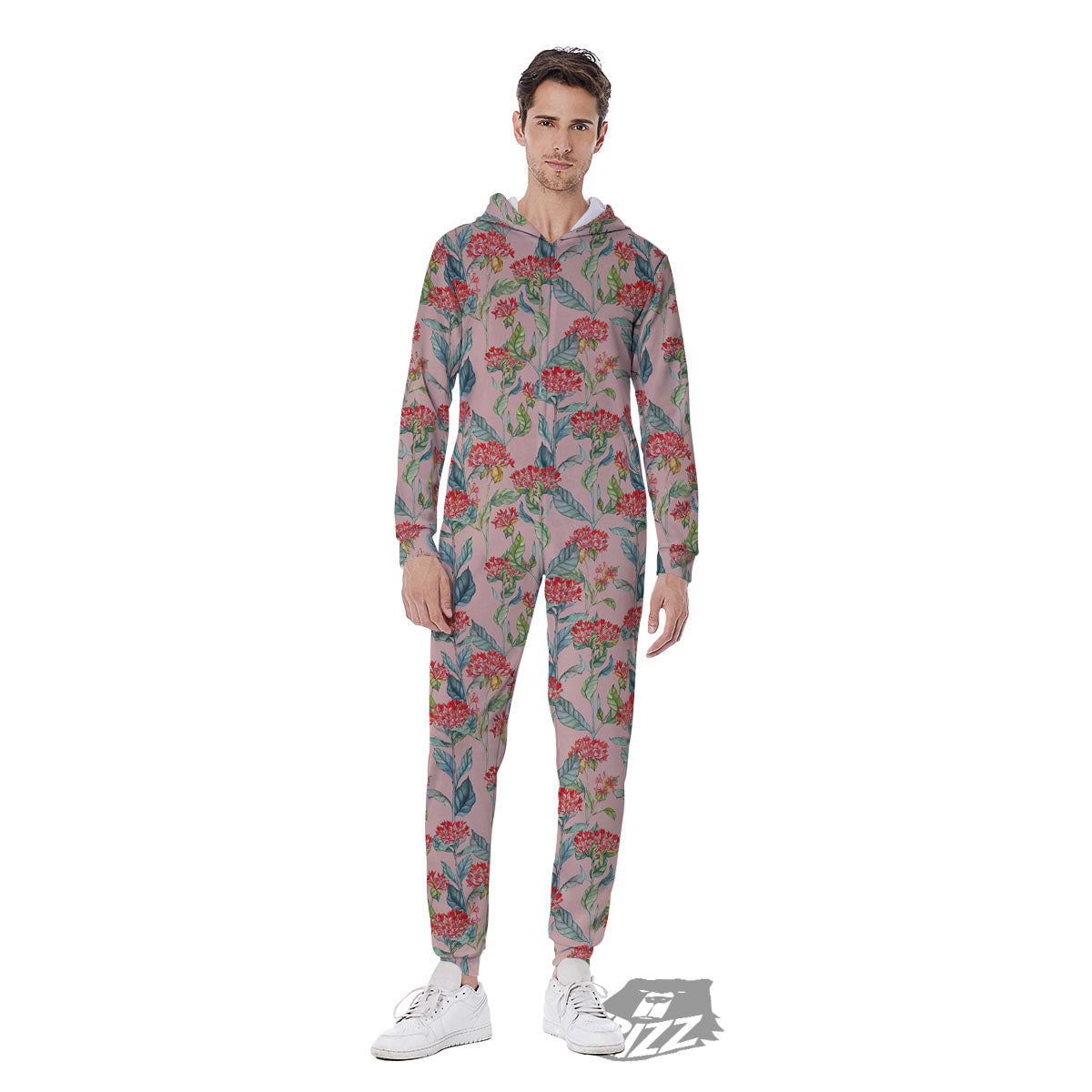 Bouvardia Red Print Pattern Men's Jumpsuit-grizzshop