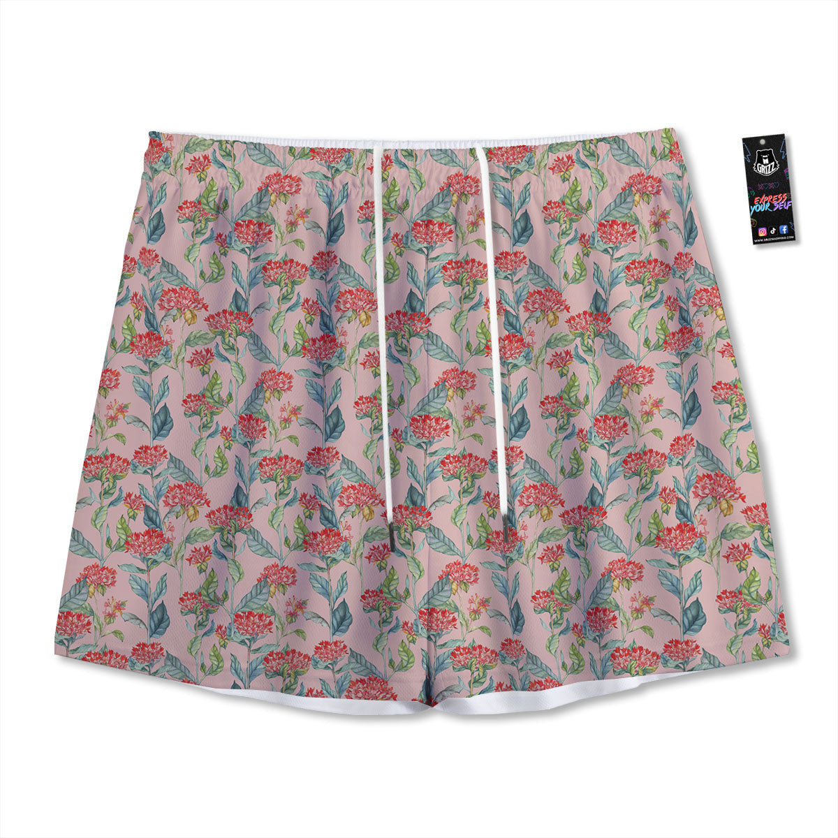Bouvardia Red Print Pattern Mesh Shorts