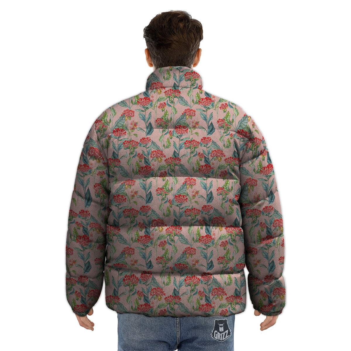 Bouvardia Red Print Pattern Puffer Jacket-grizzshop