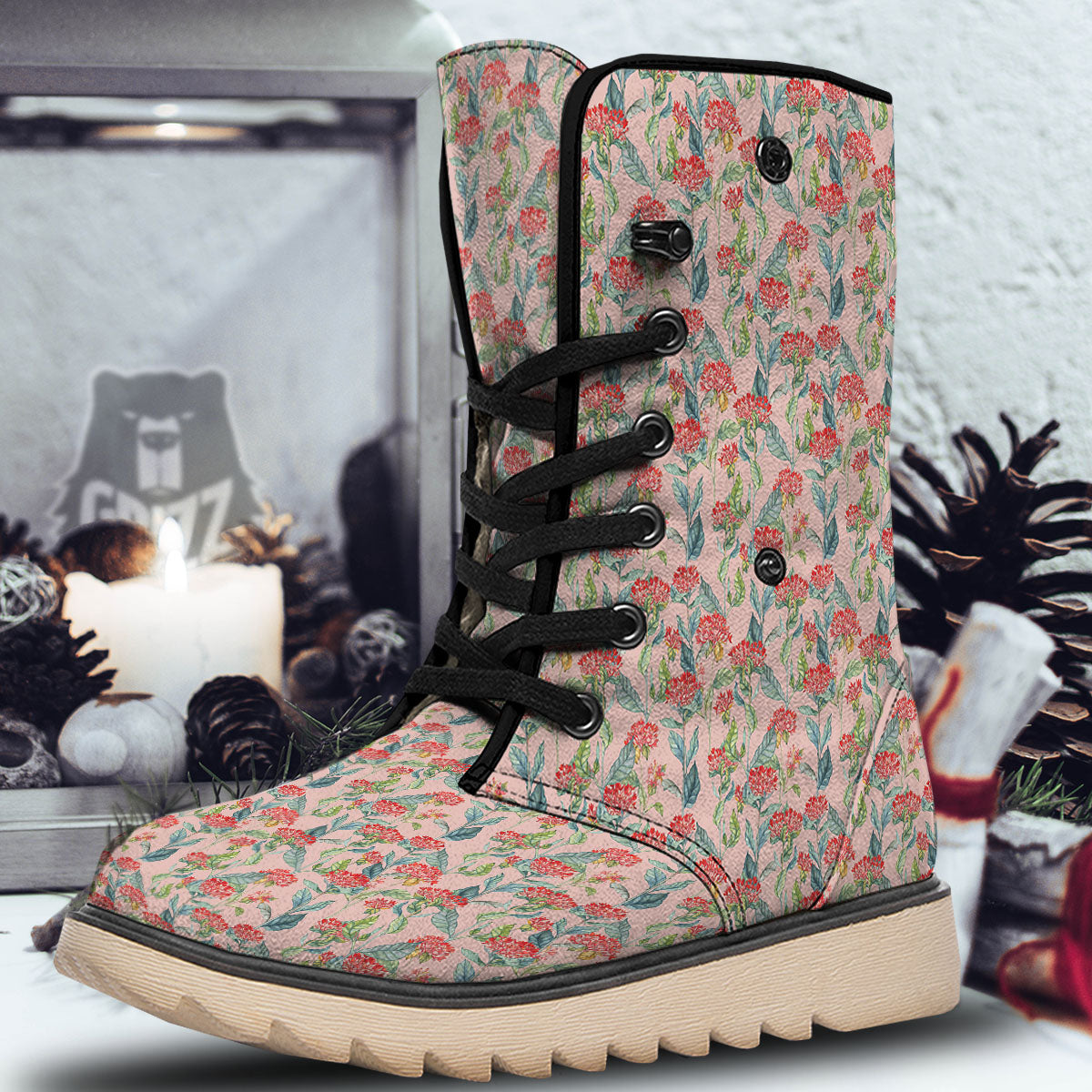 Bouvardia Red Print Pattern Snow Boots-grizzshop