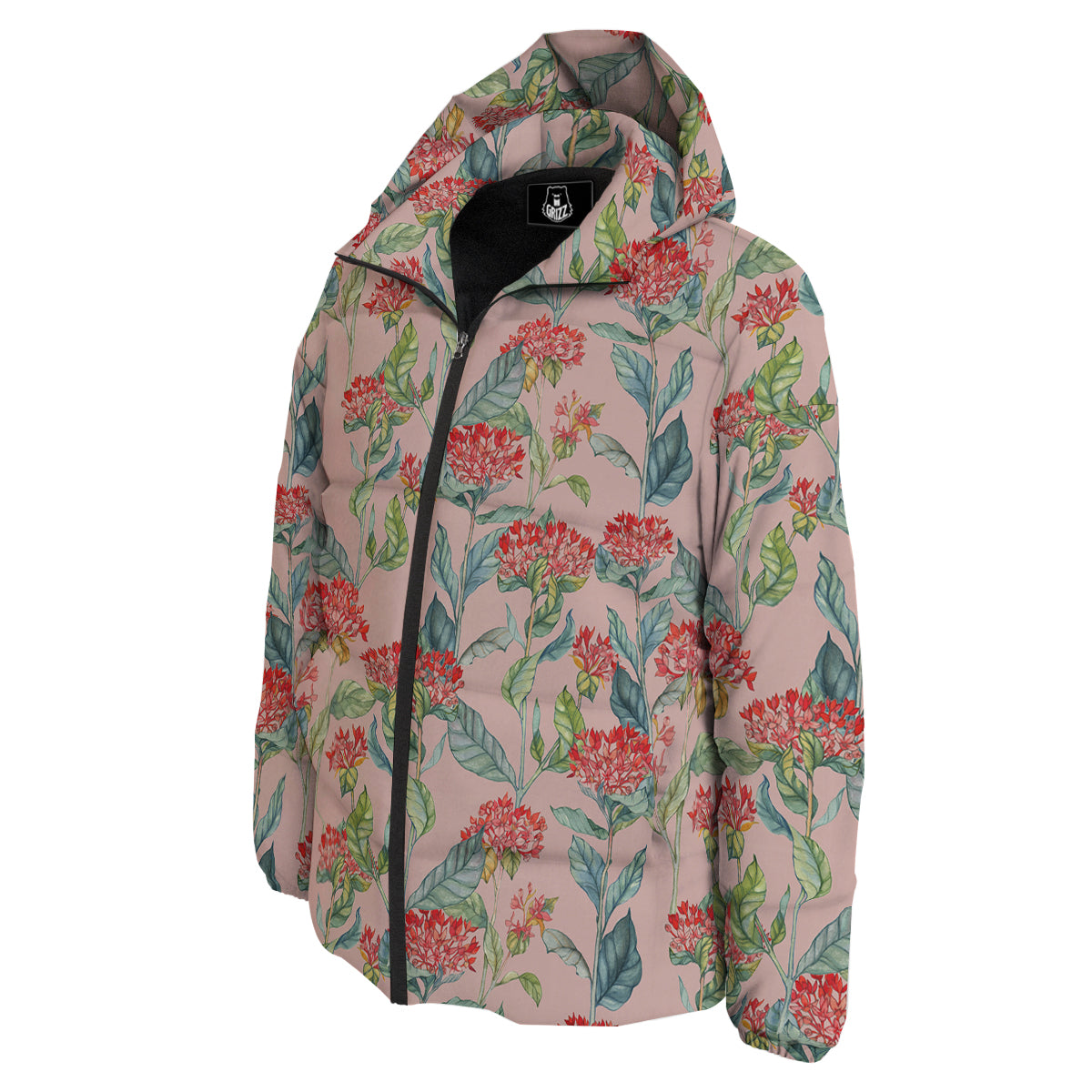 Bouvardia Watercolor Print Pattern Down Jacket-grizzshop
