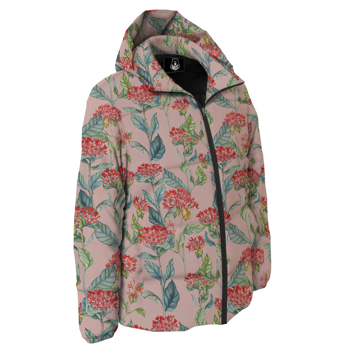 Bouvardia Watercolor Print Pattern Down Jacket-grizzshop