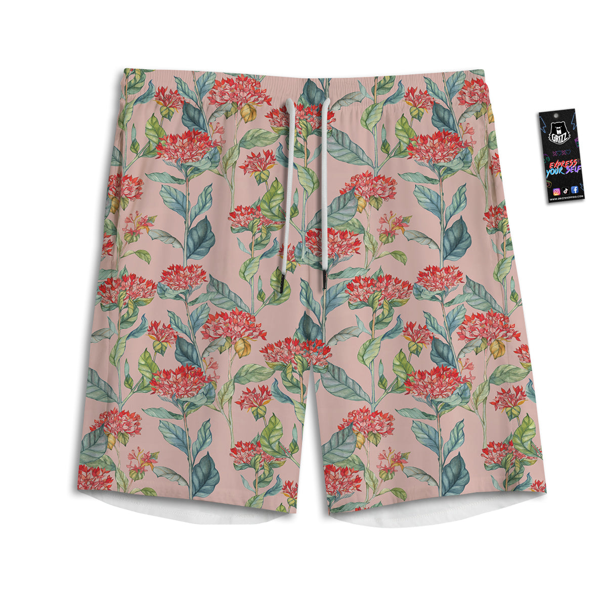 Bouvardia Watercolor Print Pattern Men's Athletic Shorts
