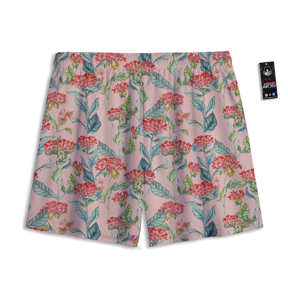Bouvardia Watercolor Print Pattern Mesh Shorts