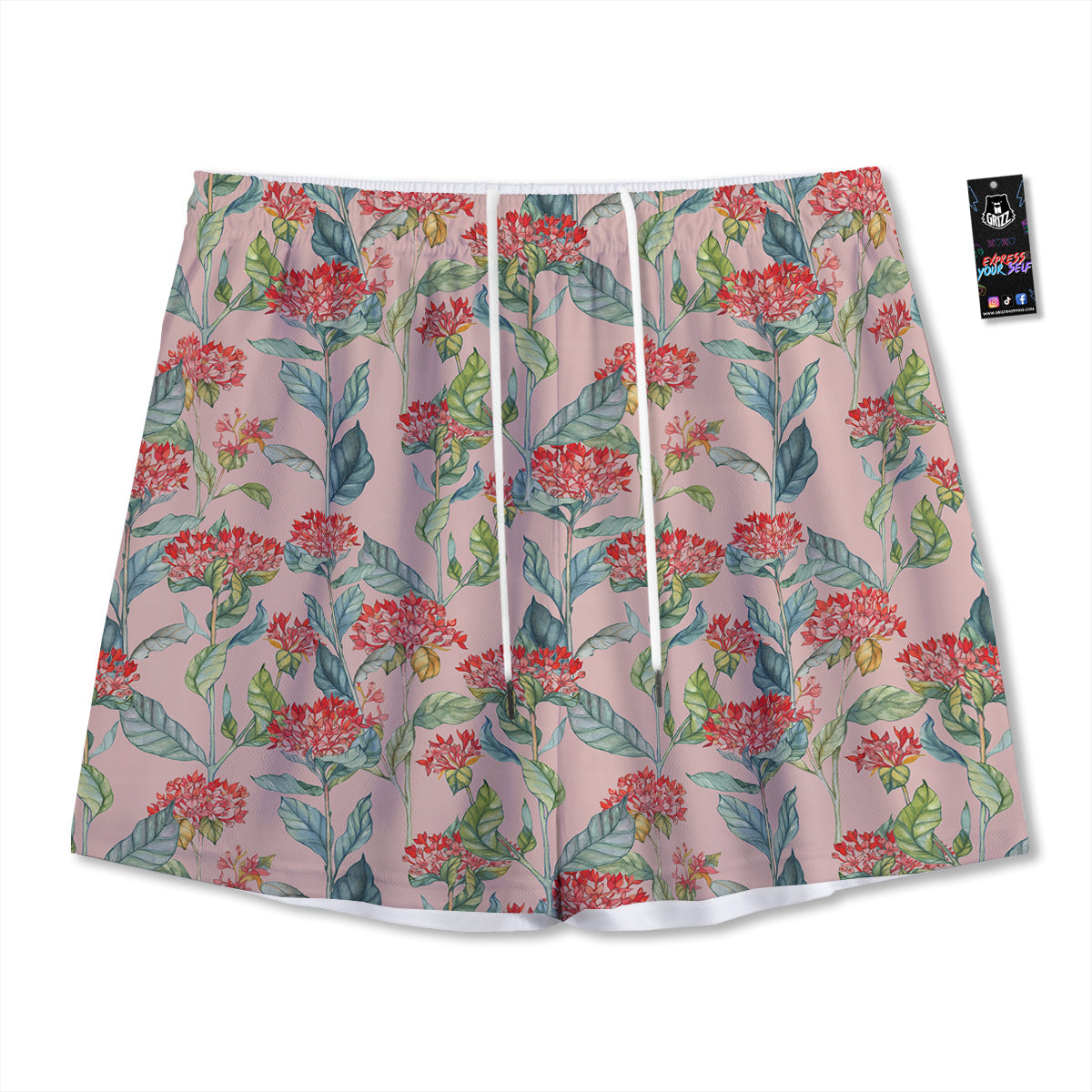 Bouvardia Watercolor Print Pattern Mesh Shorts