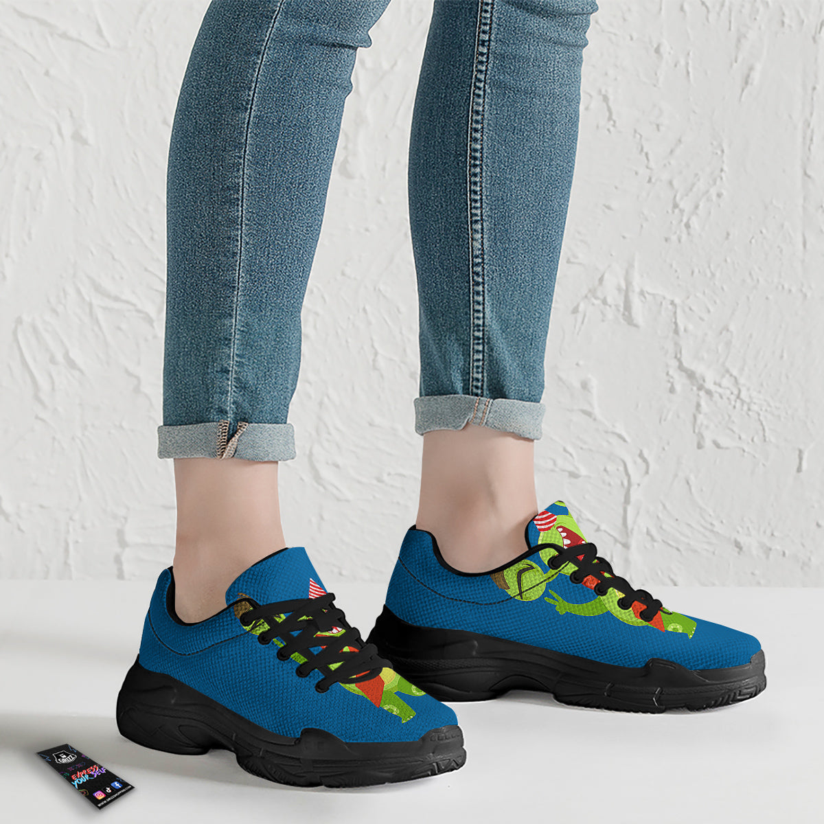 Bow Tie With Cute Alien Print Black Chunky Shoes-grizzshop