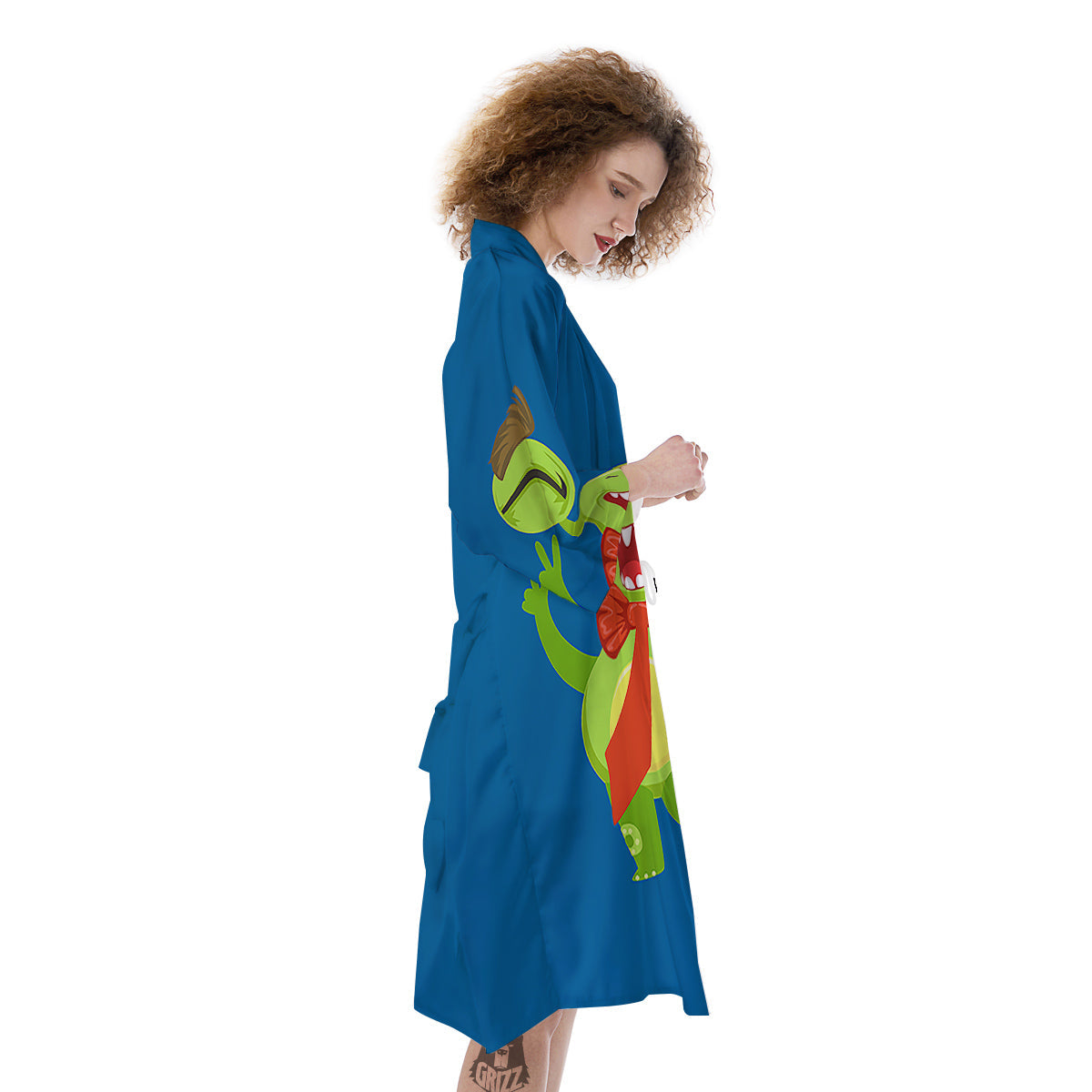 Bow Tie With Cute Alien Print Kimono-grizzshop
