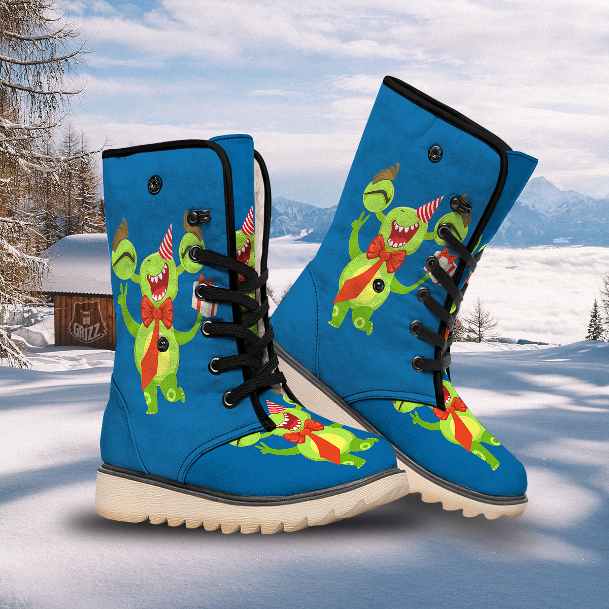 Bow Tie With Cute Alien Print Snow Boots-grizzshop