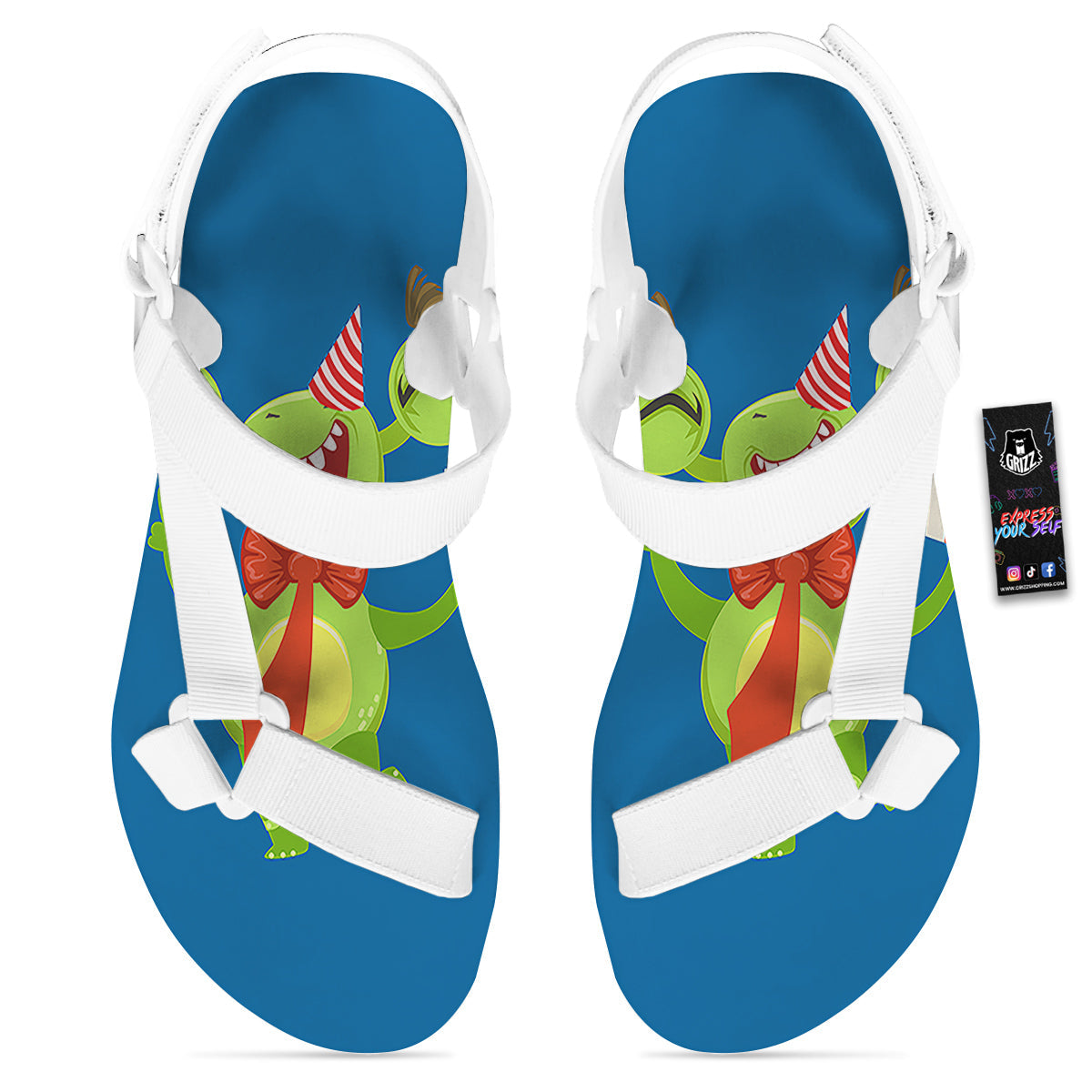 Bow Tie With Cute Alien Print White Open Toe Sandals-grizzshop