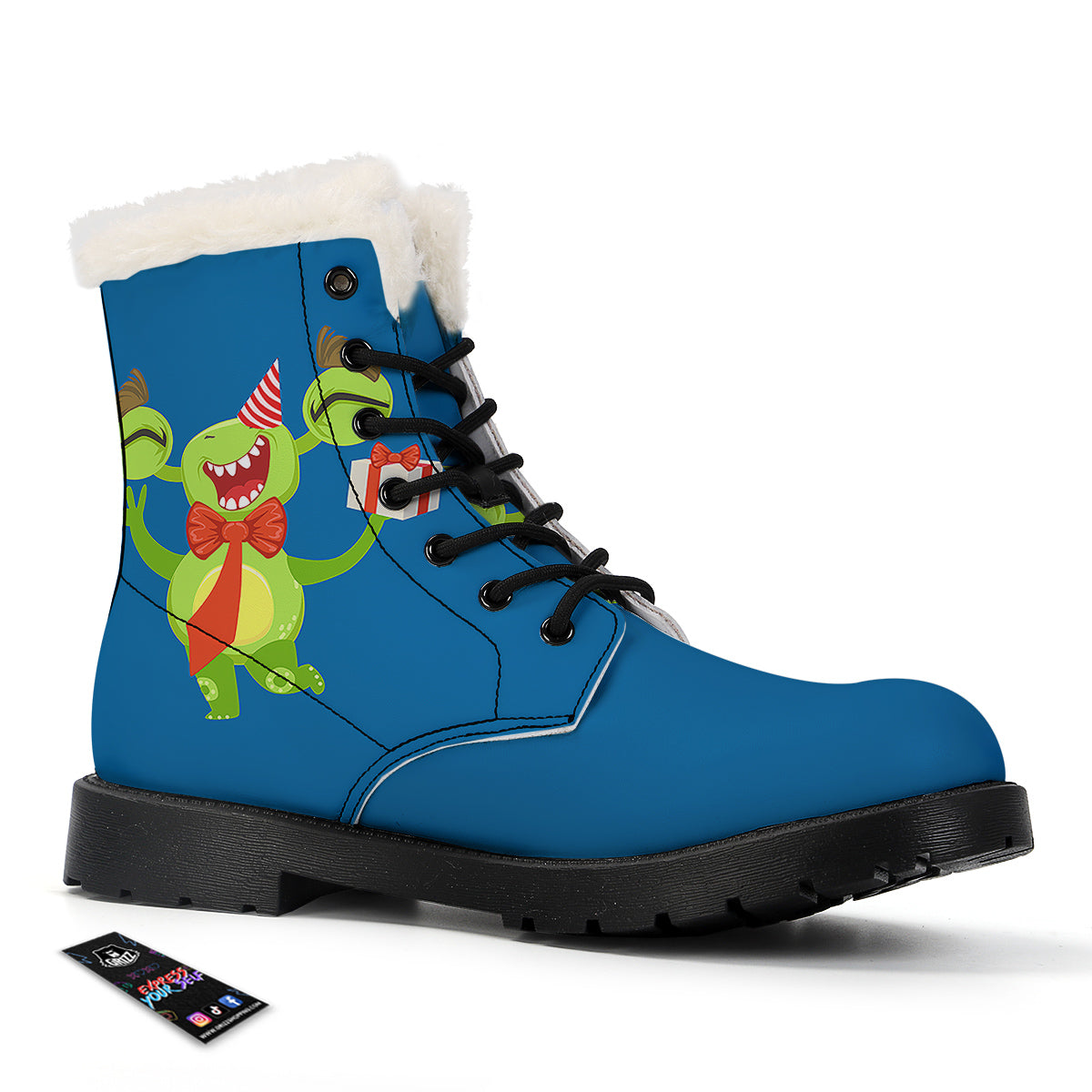 Bow Tie With Cute Alien Print Winter Boots-grizzshop
