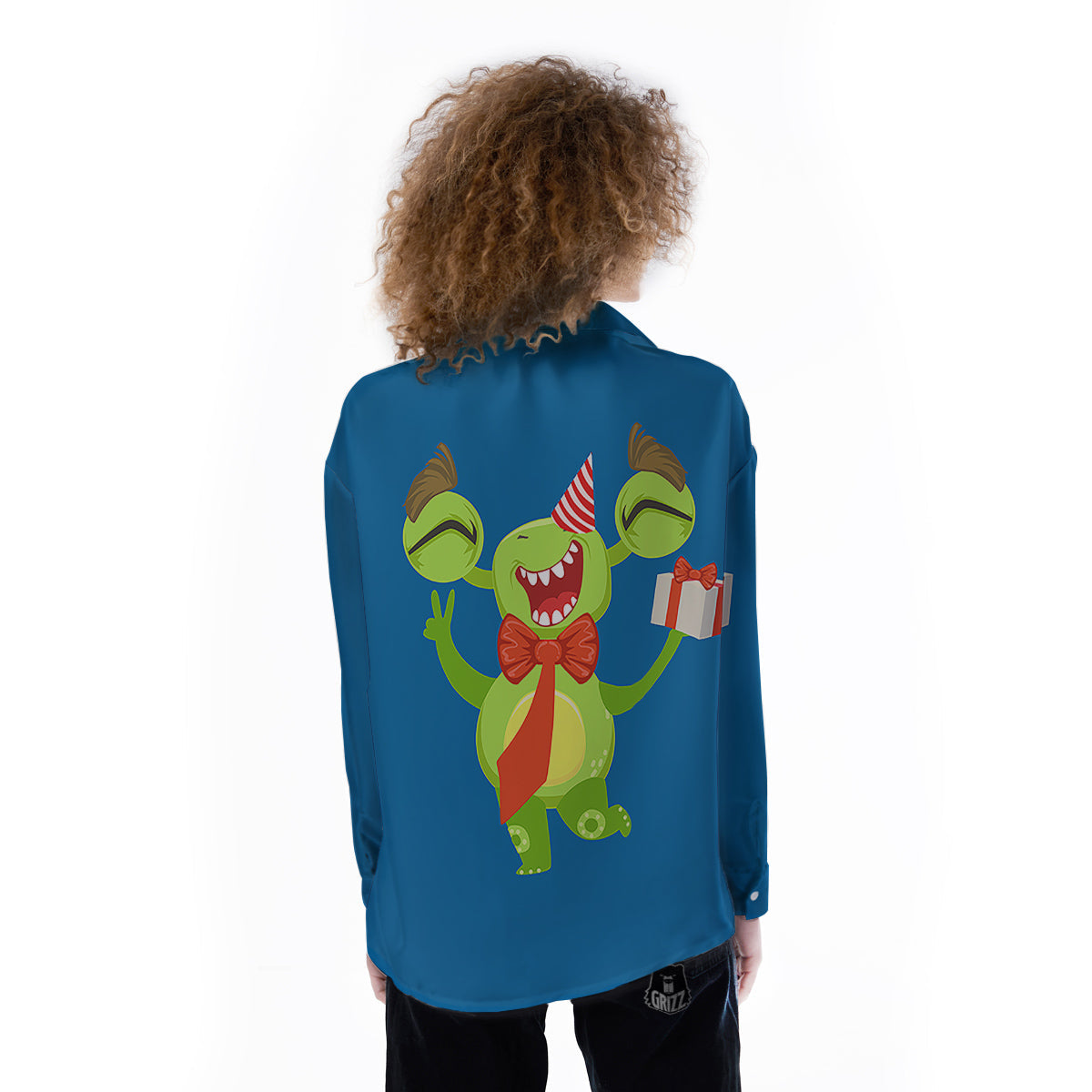Bow Tie With Cute Alien Print Women's Long Sleeve Shirts-grizzshop