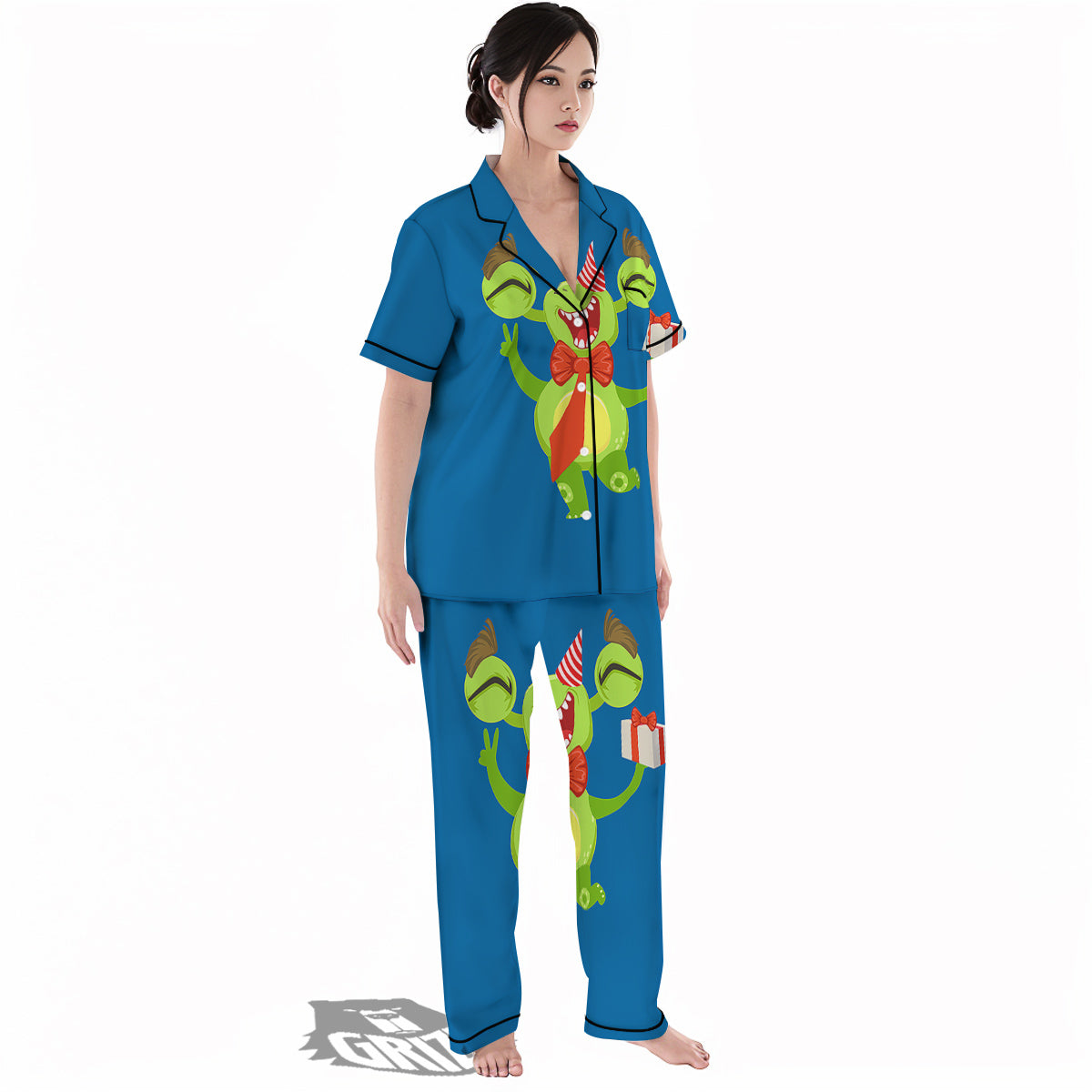 Bow Tie With Cute Alien Print Women's Pajamas Set-grizzshop