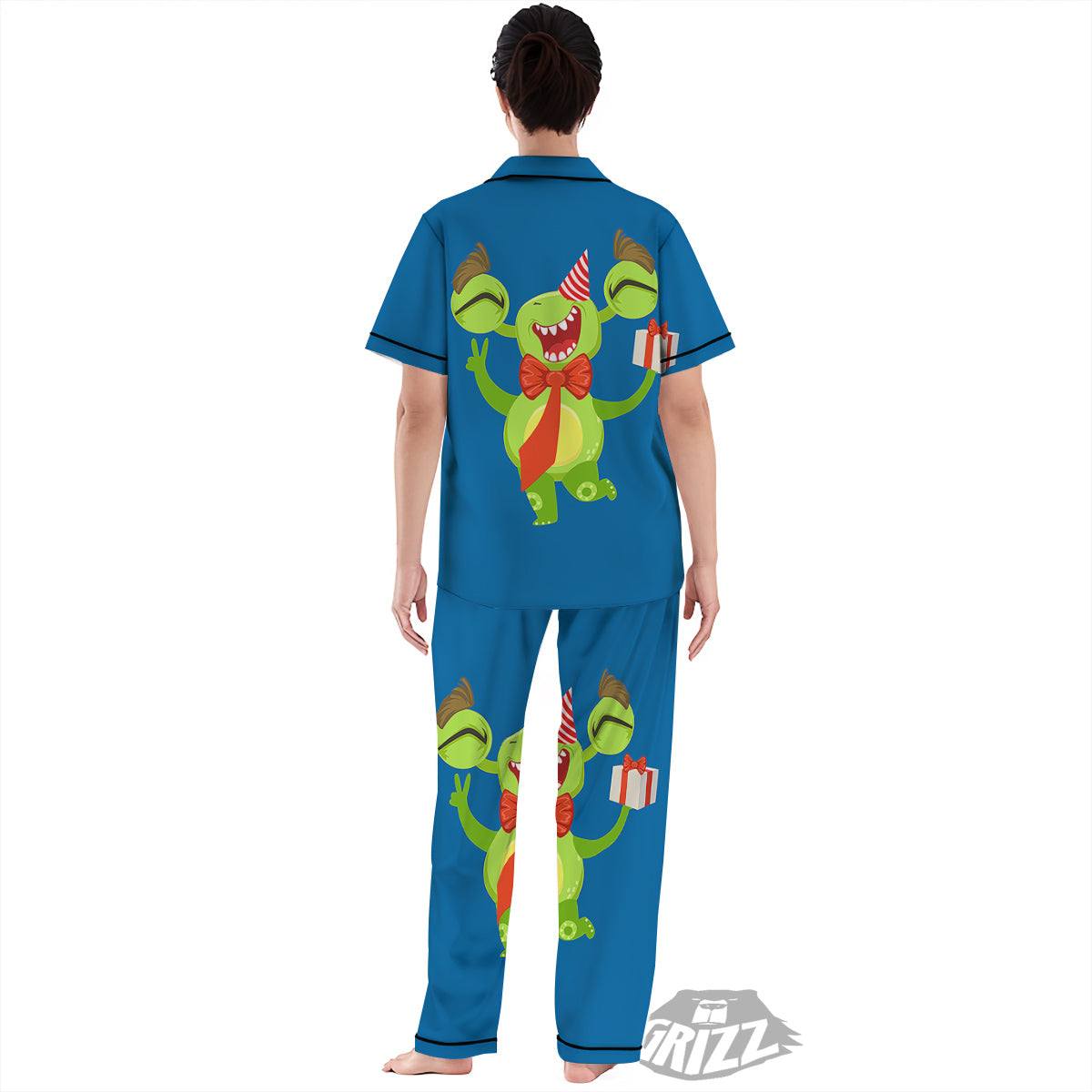 Bow Tie With Cute Alien Print Women's Pajamas Set-grizzshop