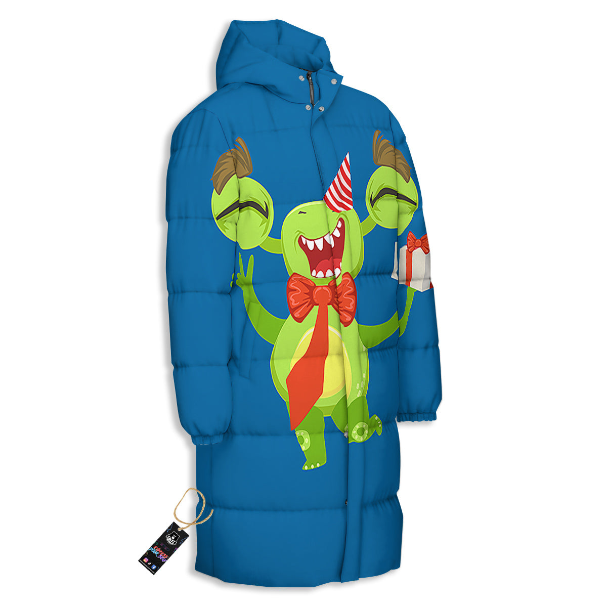 Bow Tie With Cute Alien Print Long Down Jacket