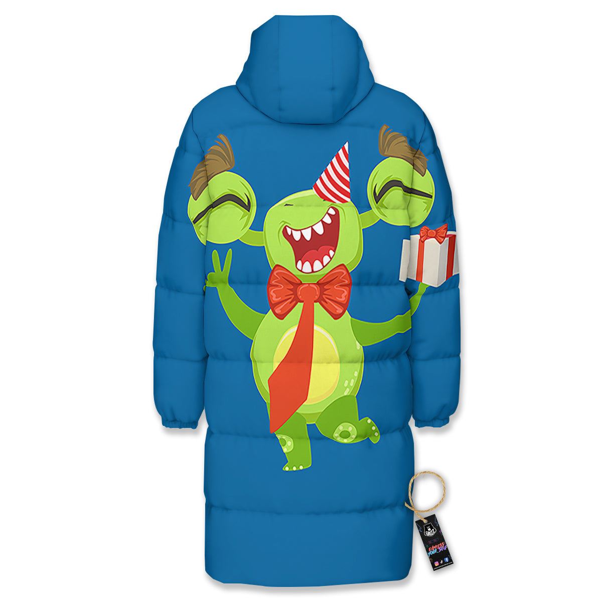 Bow Tie With Cute Alien Print Long Down Jacket