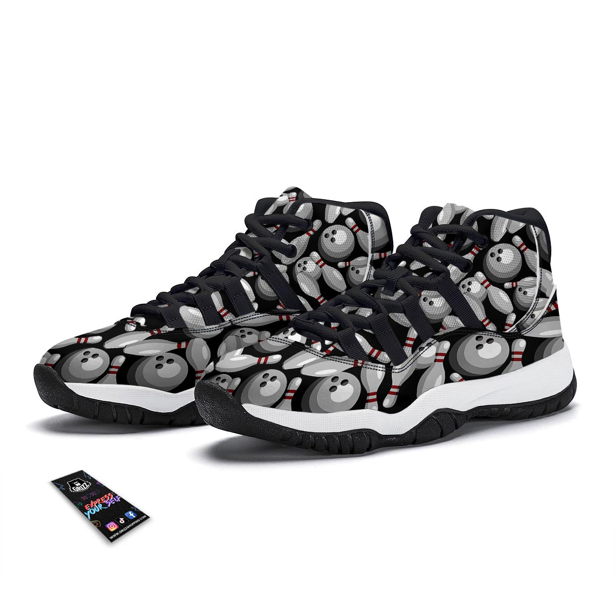 Bowling Pattern Print Black Bball Shoes-grizzshop