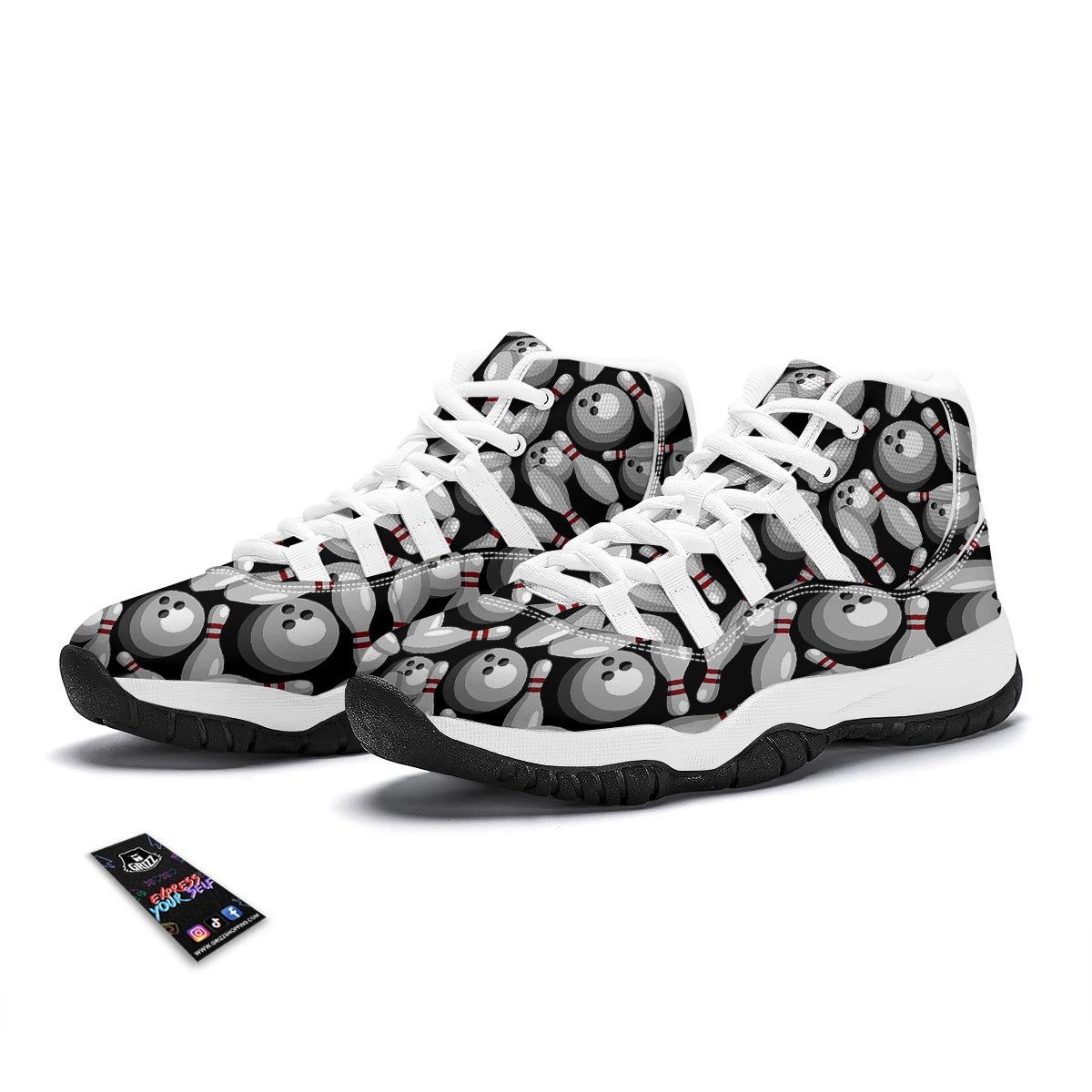 Bowling Pattern Print White Bball Shoes-grizzshop